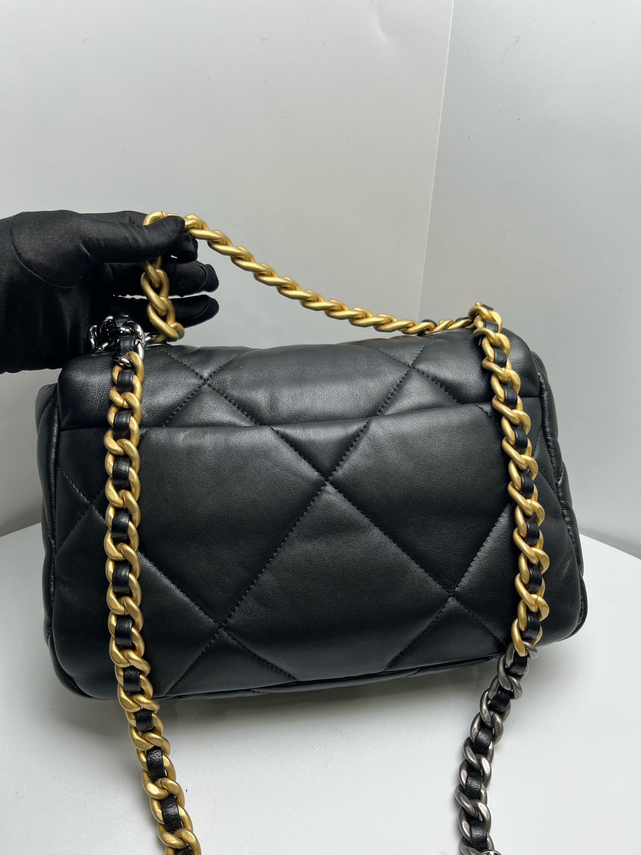 Pre-owned Certified Chanel 19Bag Small in Black Lambskin with Golden Hardware, 2023 Microchipped, w/ full set