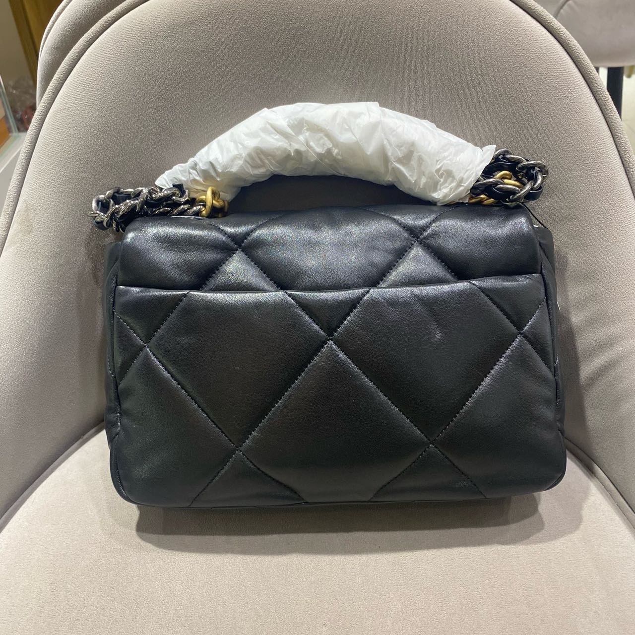 Pre-owned Certified Chanel 19Bag Small in Black Lambskin with Golden Hardware, 2021 Microchipped, w/ full set