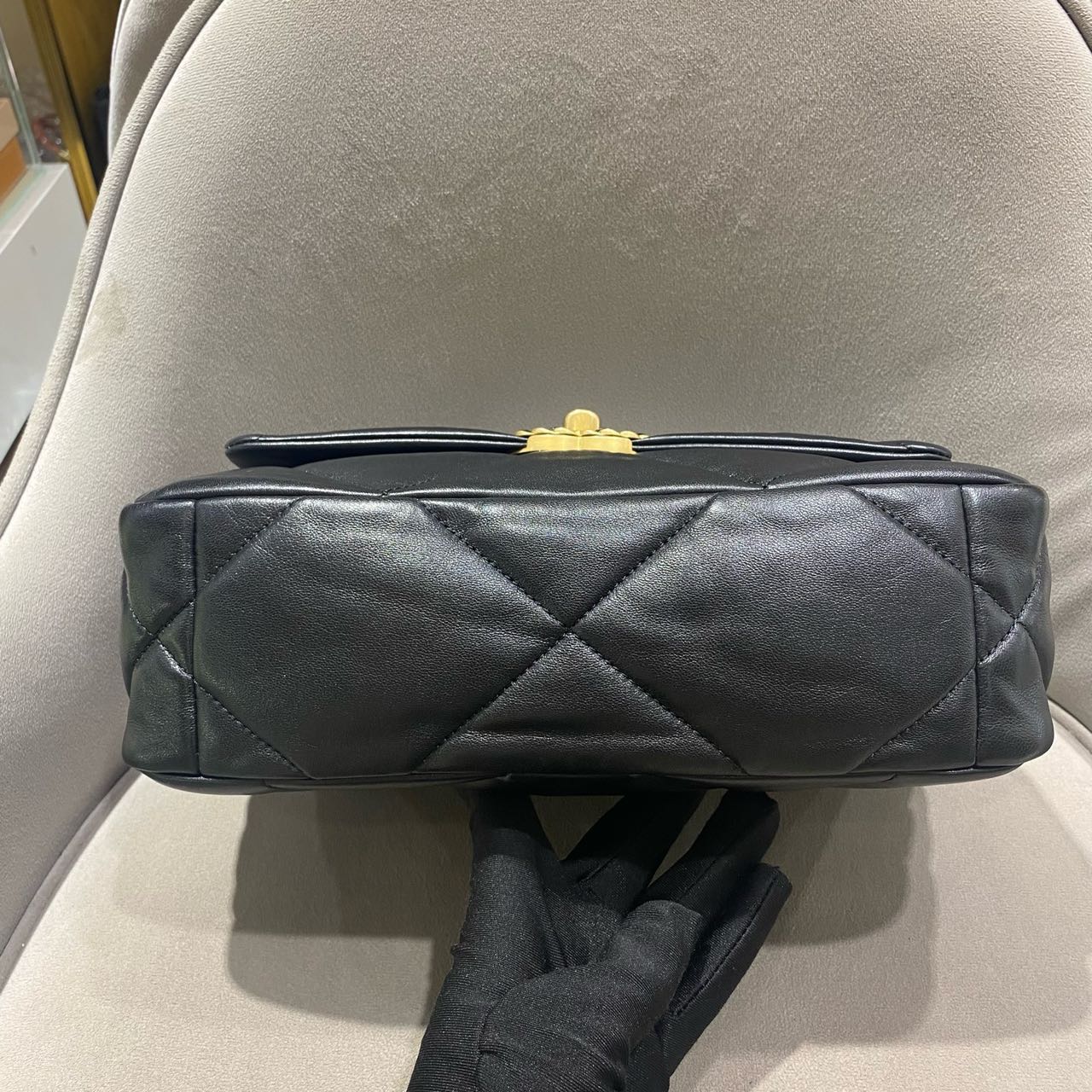 Pre-owned Certified Chanel 19Bag Small in Black Lambskin with Golden Hardware, 2021 Microchipped, w/ full set