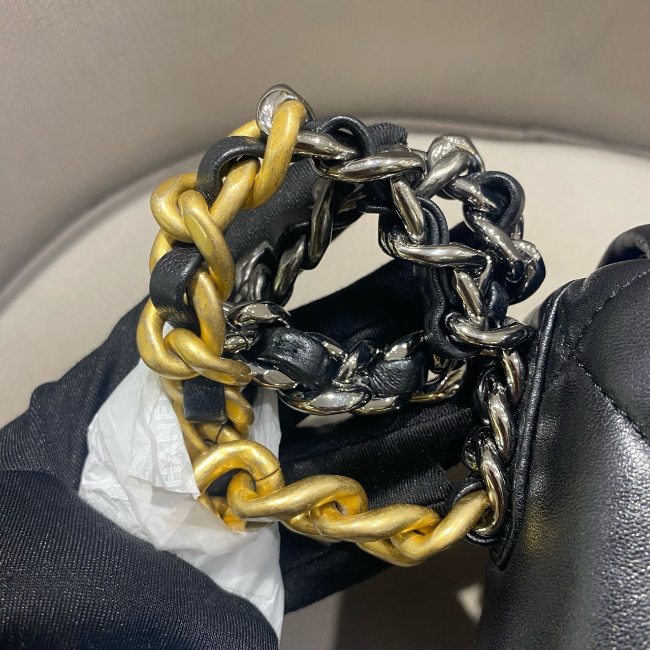 Pre-owned Certified Chanel 19Bag Small in Black Lambskin with Golden Hardware, 2021 Microchipped, w/ full set