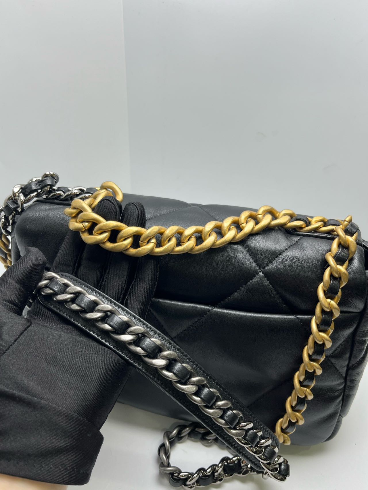 Pre-owned Certified Chanel 19Bag Small in Black Lambskin with Golden Hardware, 2023 Microchipped, w/ full set