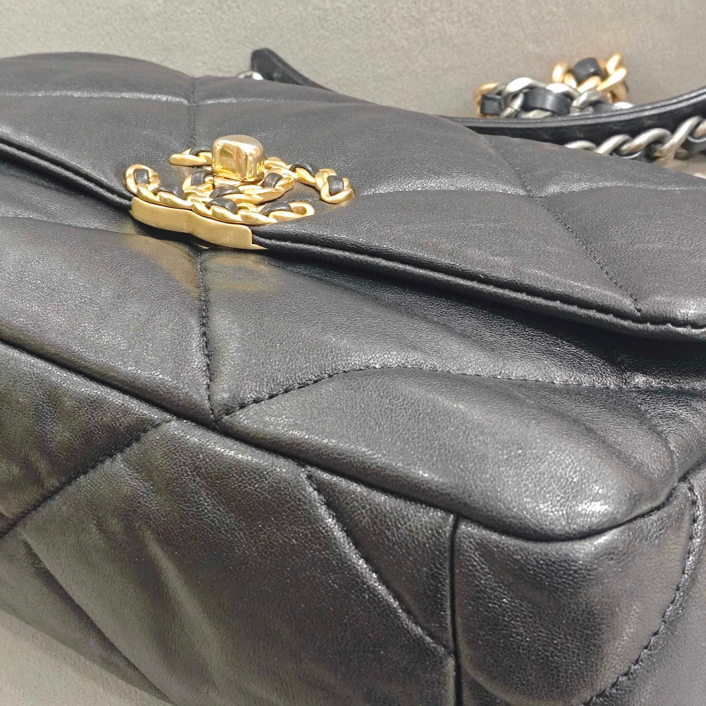 Pre-owned Certified Chanel 19Bag Small in Black Lambskin with Golden Hardware, 2019-2020, w/ full set