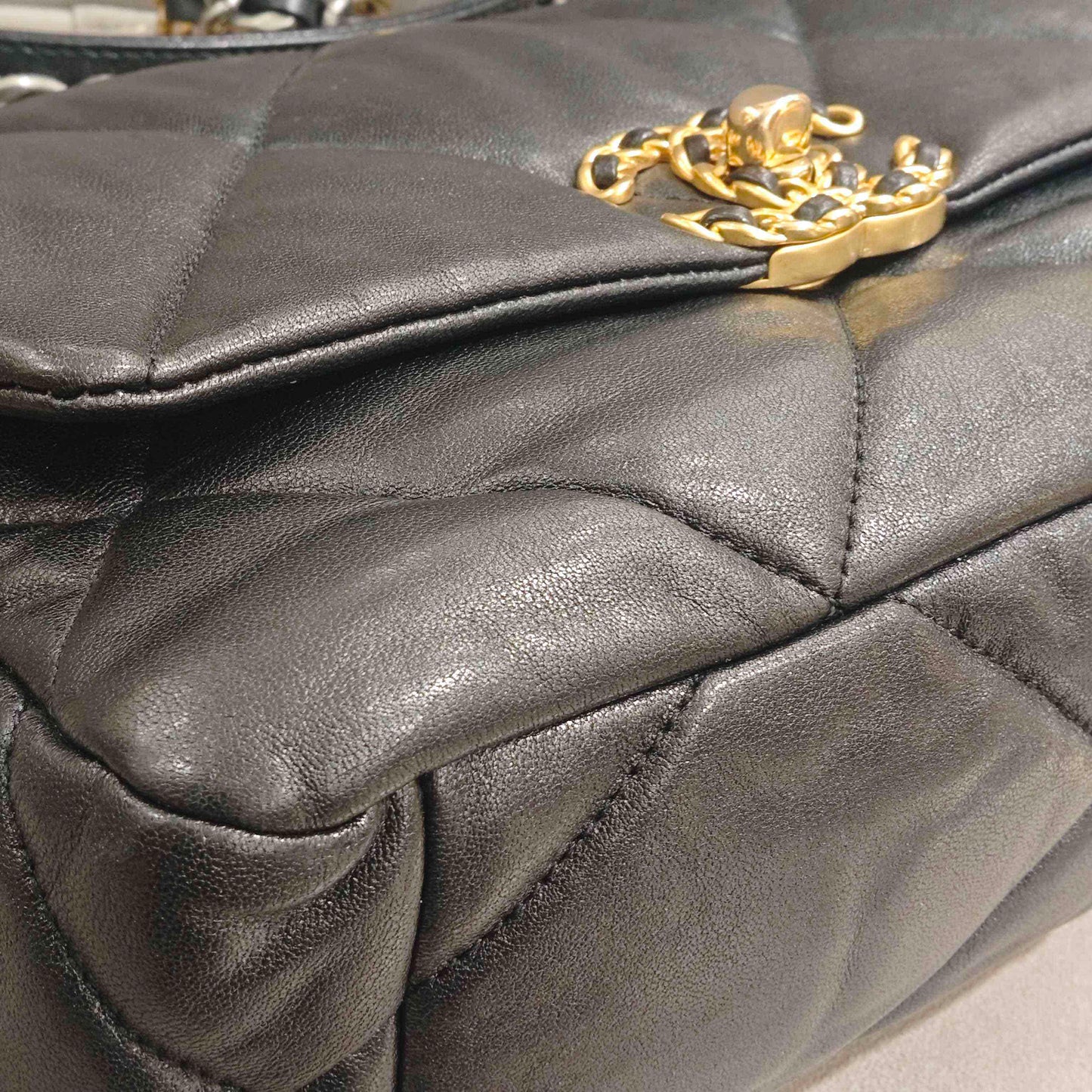 Pre-owned Certified Chanel 19Bag Small in Black Lambskin with Golden Hardware, 2019-2020, w/ full set