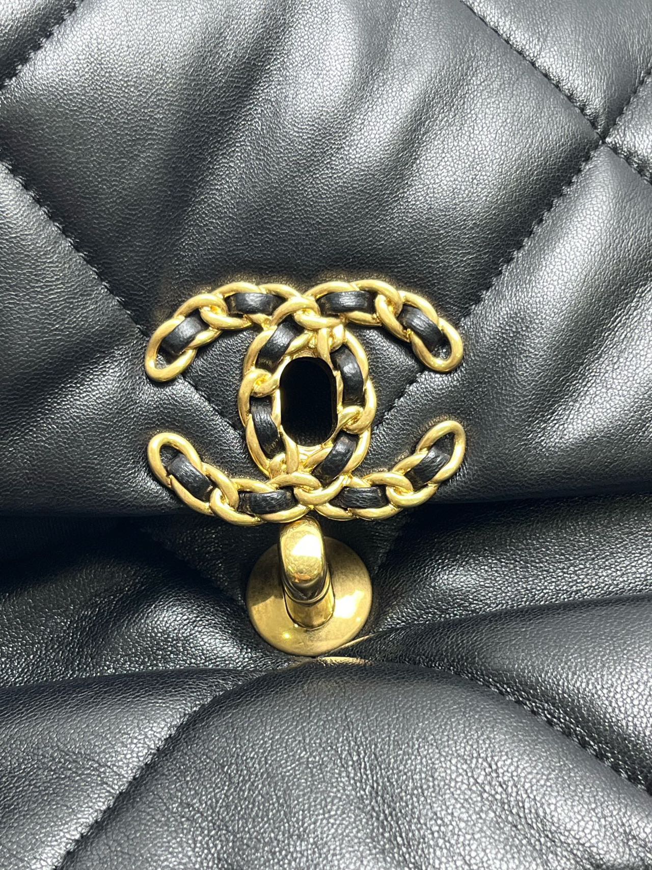 Pre-owned Certified Chanel 19Bag Small in Black Lambskin with Golden Hardware, 2023 Microchipped, w/ full set