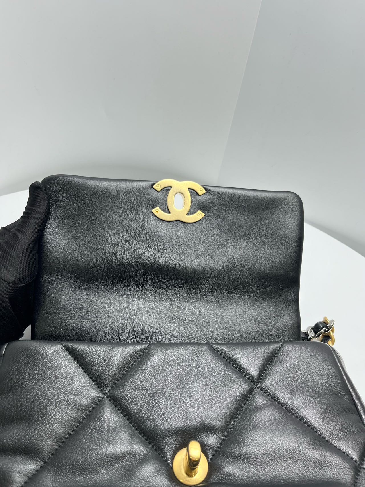 Pre-owned Certified Chanel 19Bag Small in Black Lambskin with Golden Hardware, 2023 Microchipped, w/ full set