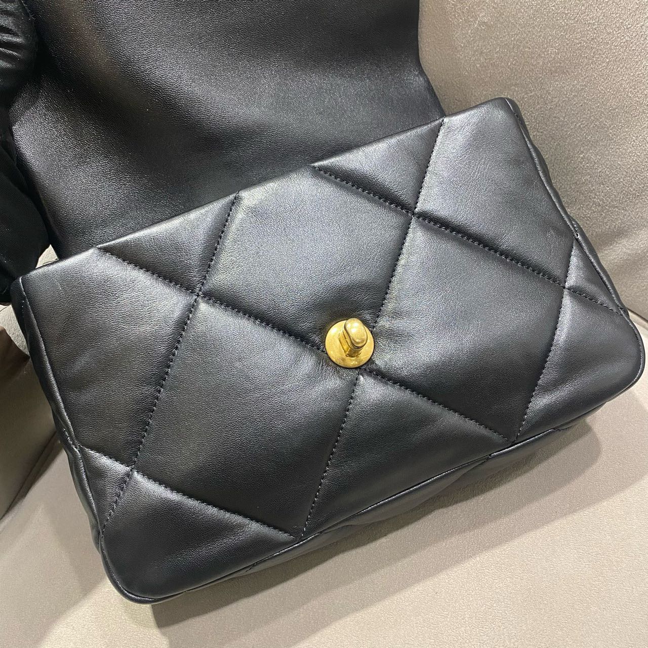 Pre-owned Certified Chanel 19Bag Small in Black Lambskin with Golden Hardware, 2021 Microchipped, w/ full set