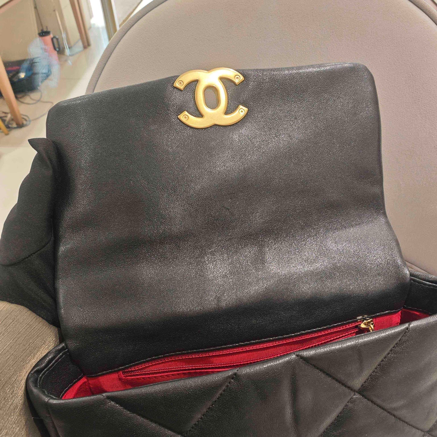 Pre-owned Certified Chanel 19Bag Small in Black Lambskin with Golden Hardware, 2019-2020, w/ full set