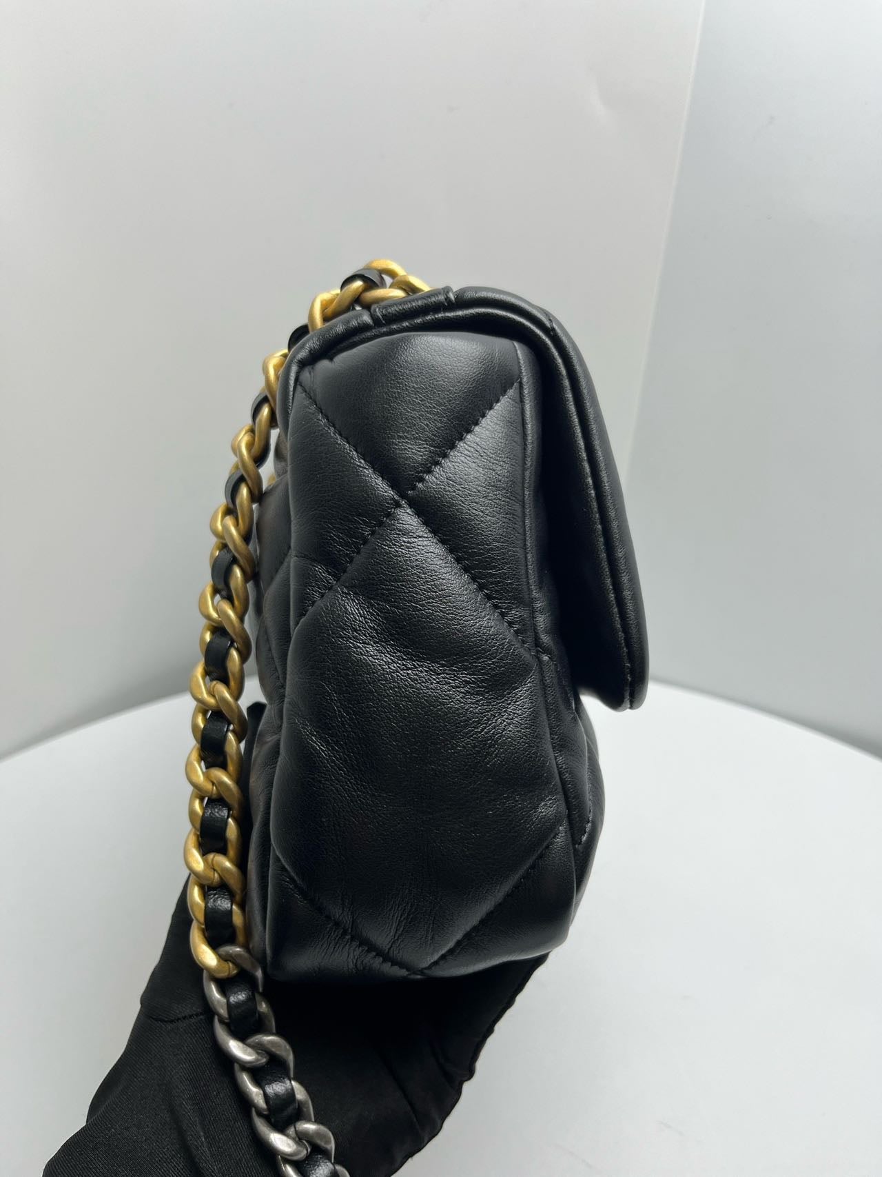 Pre-owned Certified Chanel 19Bag Small in Black Lambskin with Golden Hardware, 2023 Microchipped, w/ full set