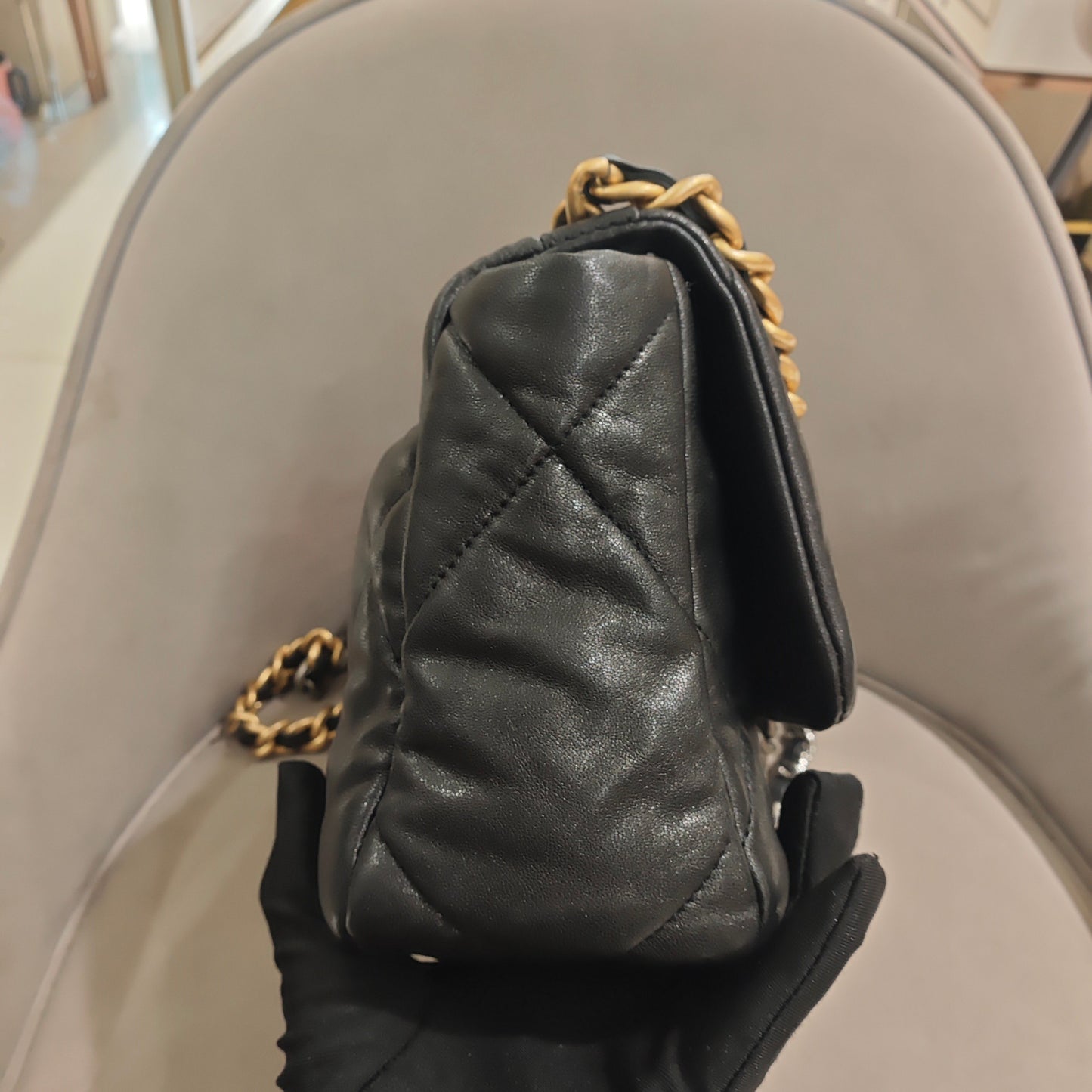 Pre-owned Certified Chanel 19Bag Small in Black Lambskin with Golden Hardware, 2019-2020, w/ full set