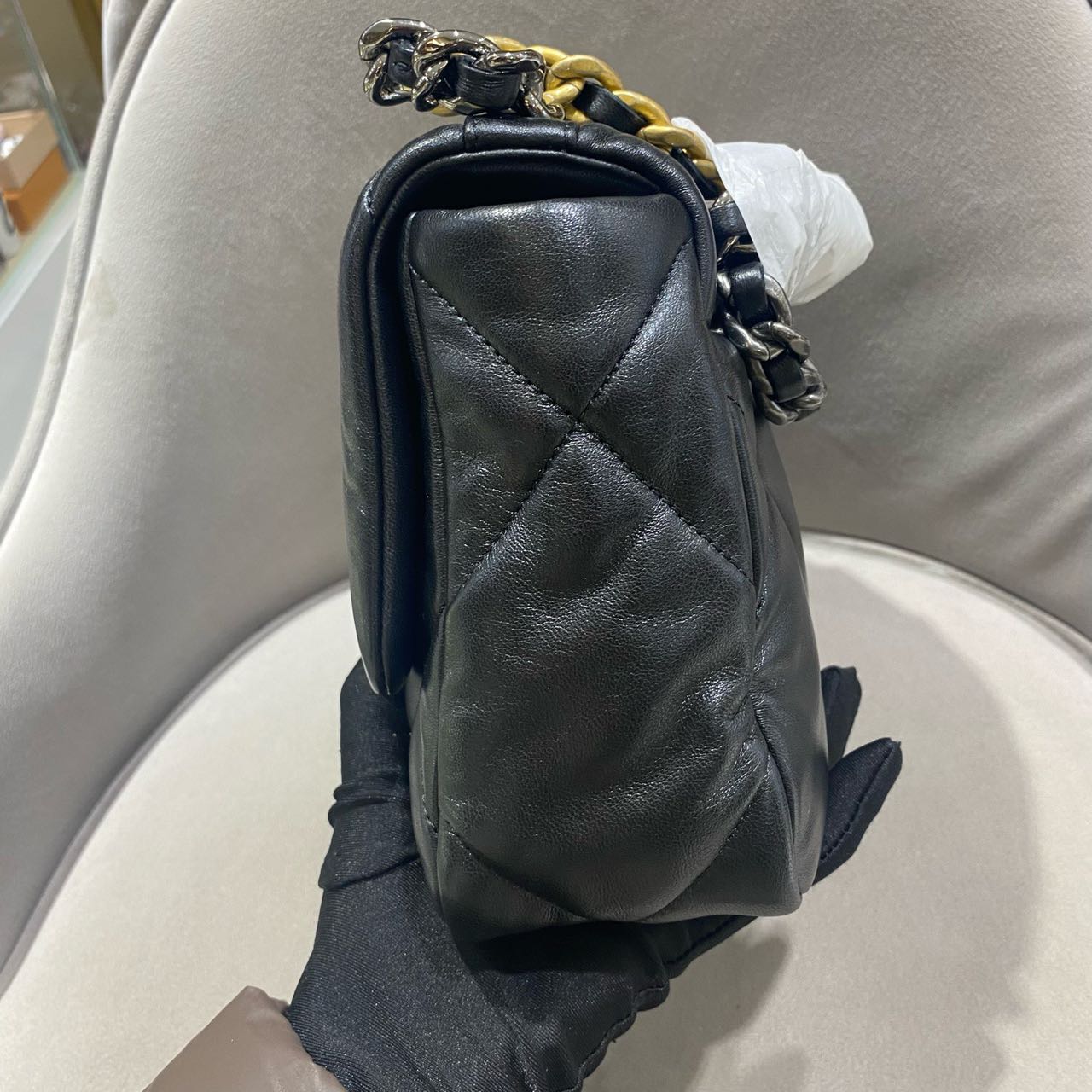 Pre-owned Certified Chanel 19Bag Small in Black Lambskin with Golden Hardware, 2021 Microchipped, w/ full set