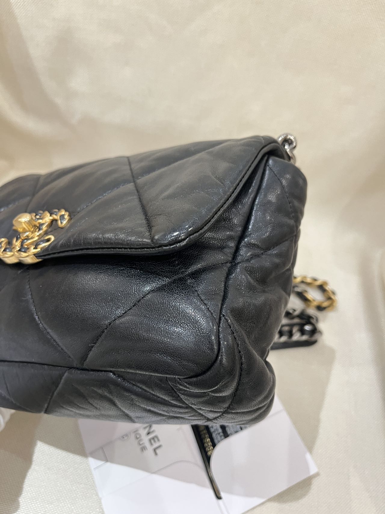 Pre-owned Certified Chanel 19 Bag Small in Black Lambskin with Golden Hardware, 2020-2021, w/ full set