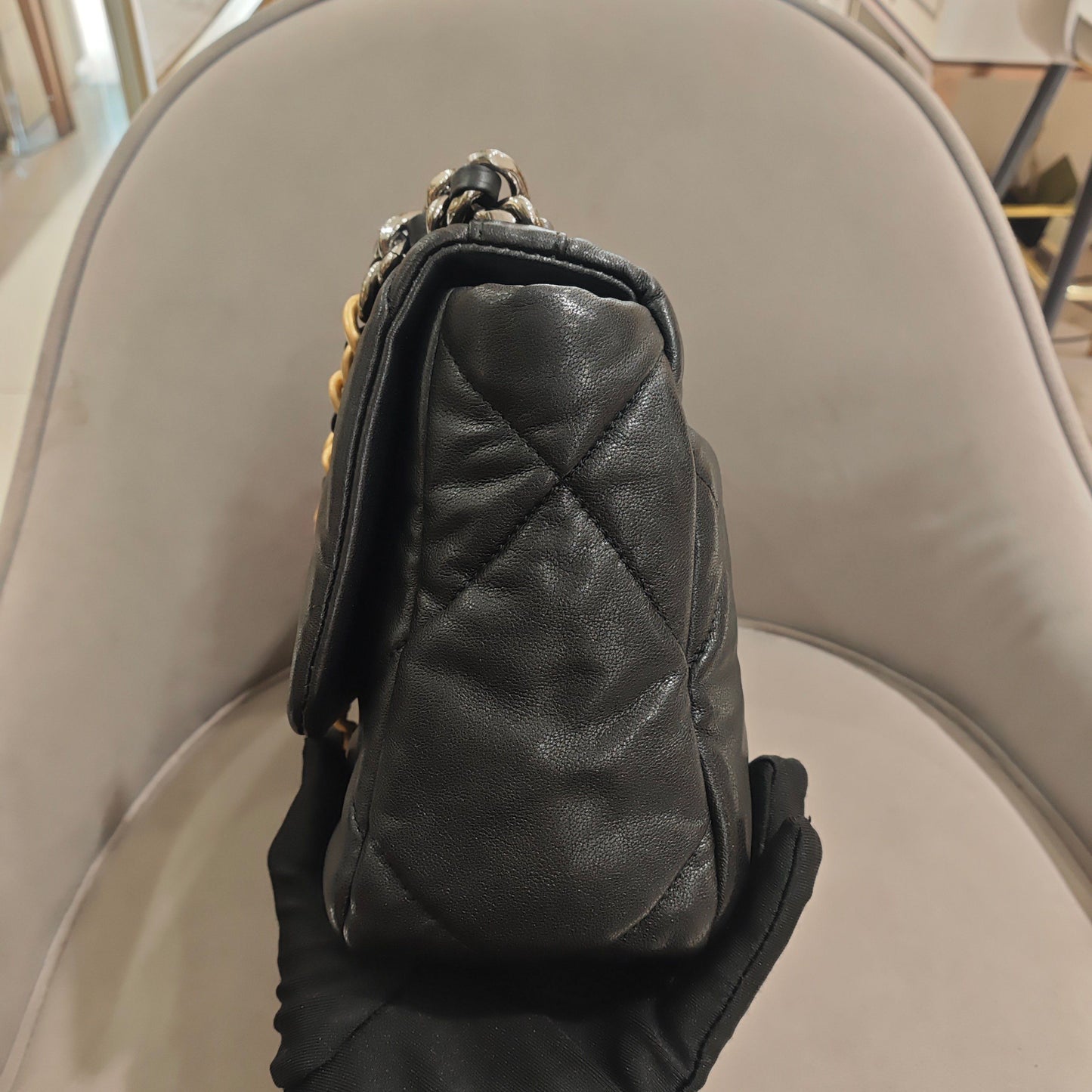 Pre-owned Certified Chanel 19Bag Small in Black Lambskin with Golden Hardware, 2019-2020, w/ full set