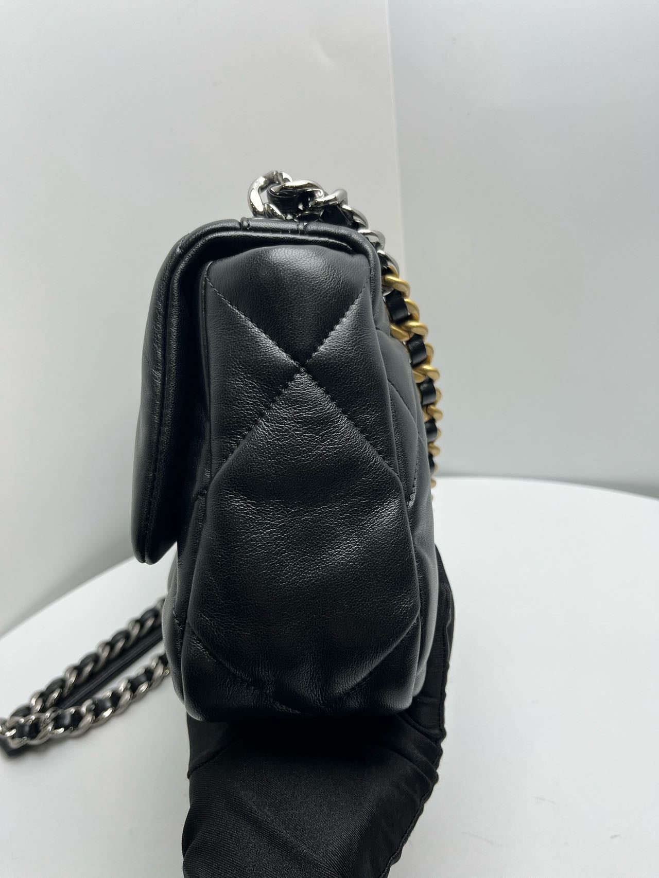 Pre-owned Certified Chanel 19Bag Small in Black Lambskin with Golden Hardware, 2023 Microchipped, w/ full set