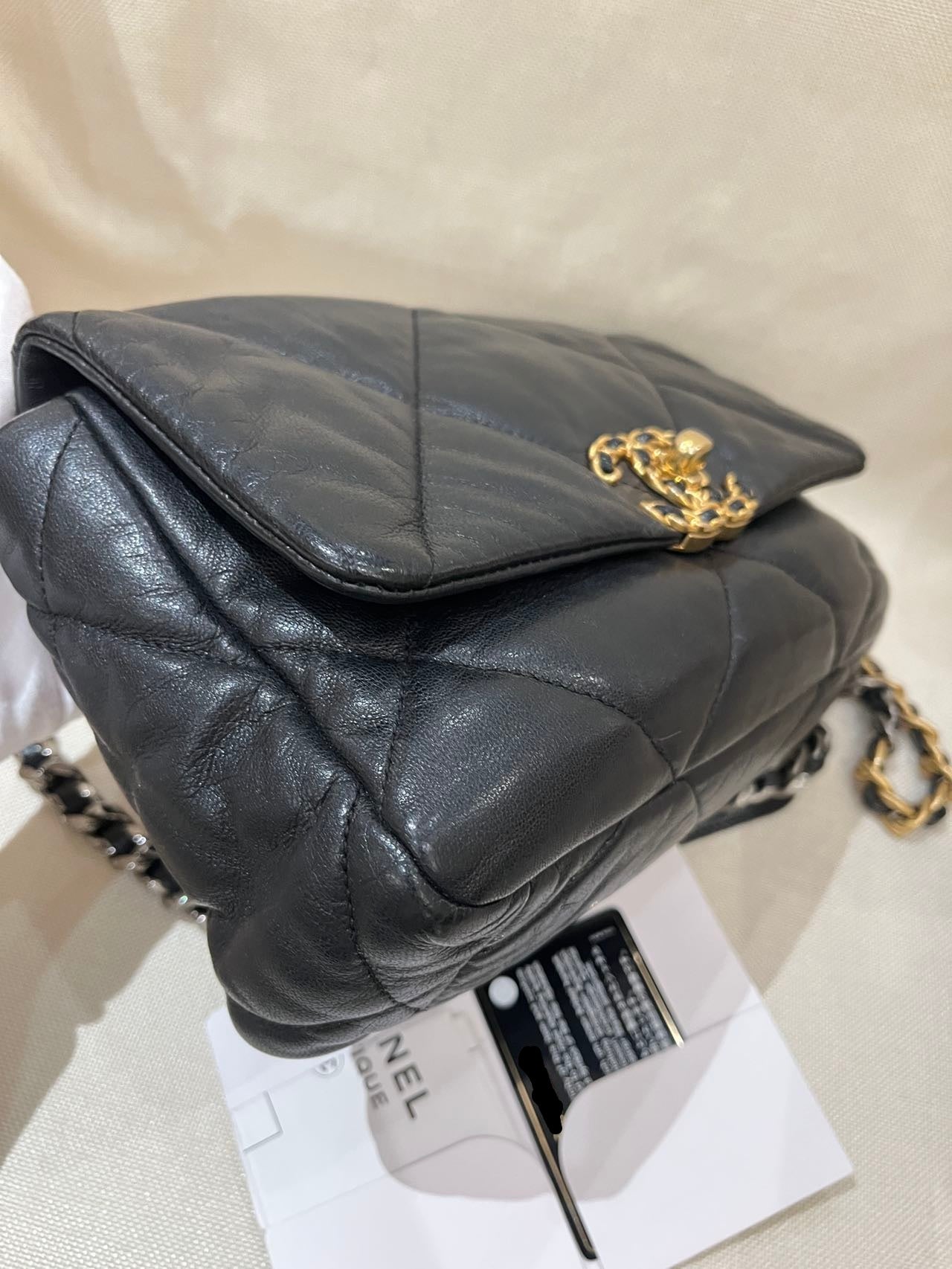 Pre-owned Certified Chanel 19 Bag Small in Black Lambskin with Golden Hardware, 2020-2021, w/ full set
