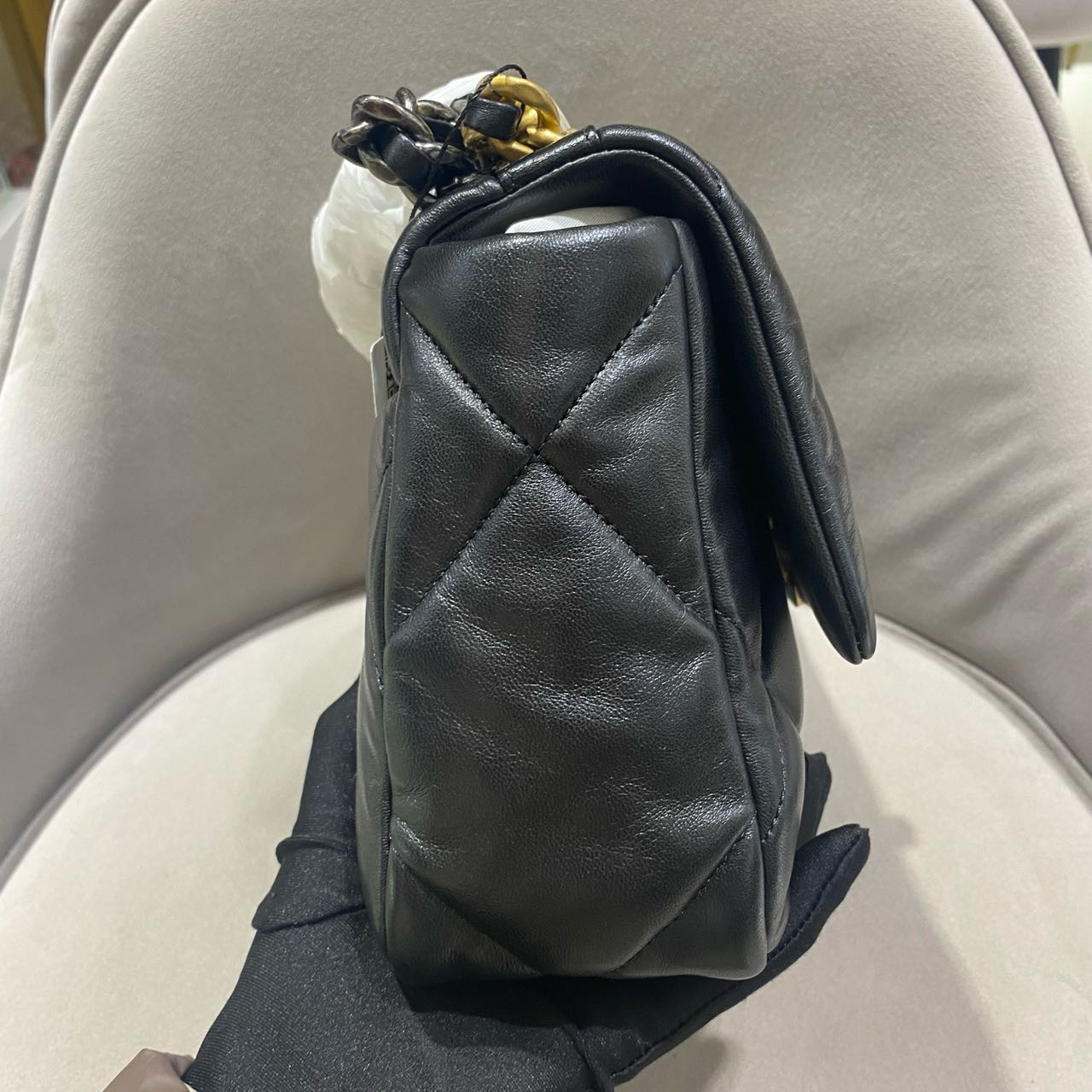 Pre-owned Certified Chanel 19Bag Small in Black Lambskin with Golden Hardware, 2021 Microchipped, w/ full set