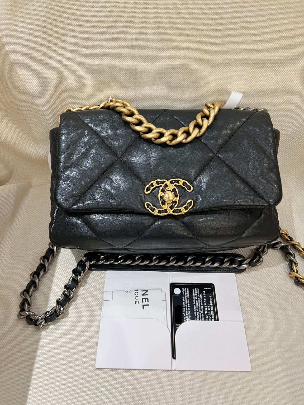 Pre-owned Certified Chanel 19 Bag Small in Black Lambskin with Golden Hardware, 2020-2021, w/ full set