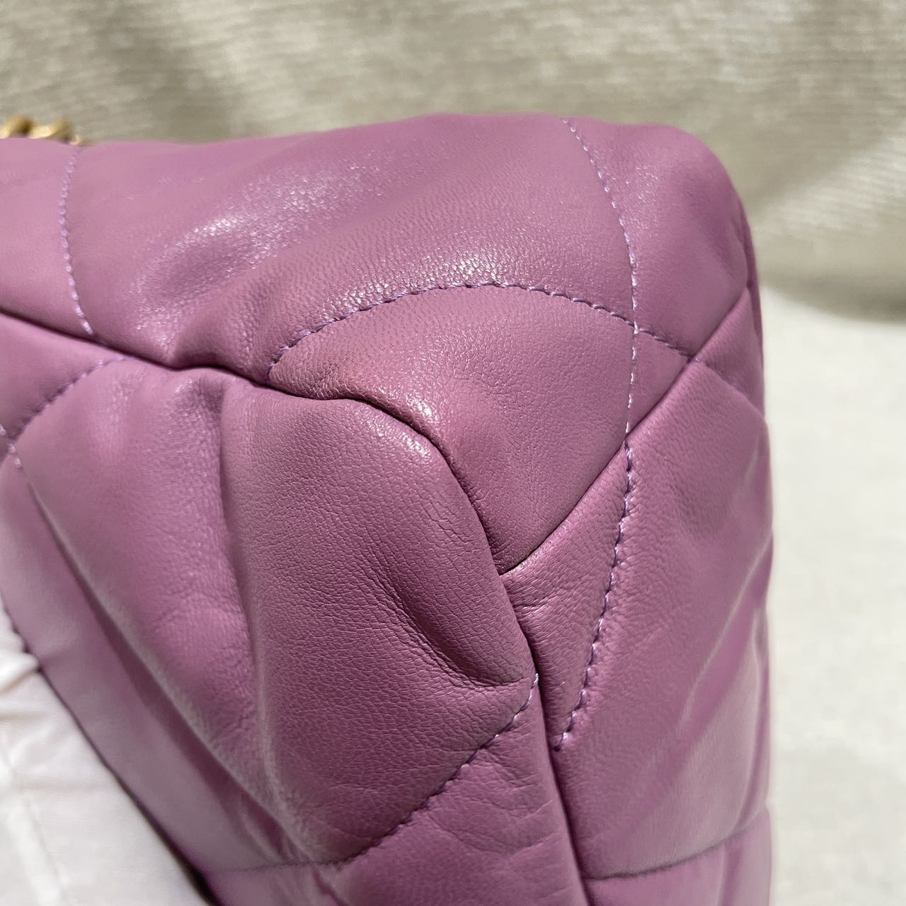 Pre-owned Certified Chanel 19Bag Small in Deep Lilac Pink Lambskin Golden Hardware, 2020-2021, w/ full set