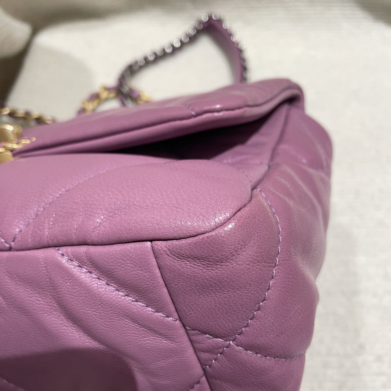 Pre-owned Certified Chanel 19Bag Small in Deep Lilac Pink Lambskin Golden Hardware, 2020-2021, w/ full set