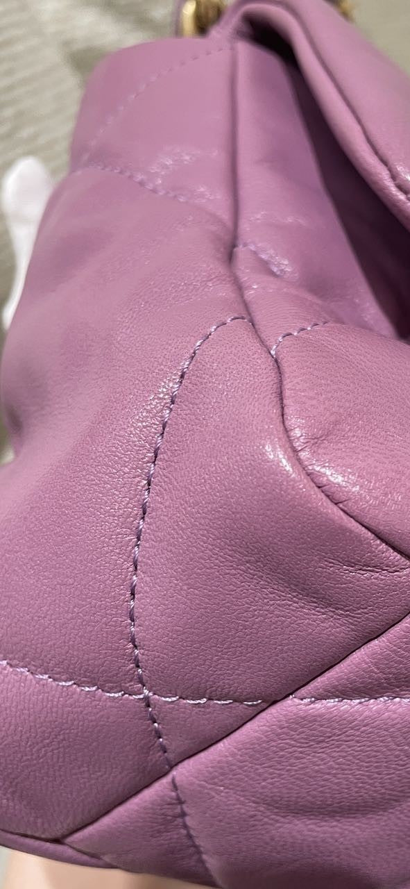 Pre-owned Certified Chanel 19Bag Small in Deep Lilac Pink Lambskin Golden Hardware, 2020-2021, w/ full set