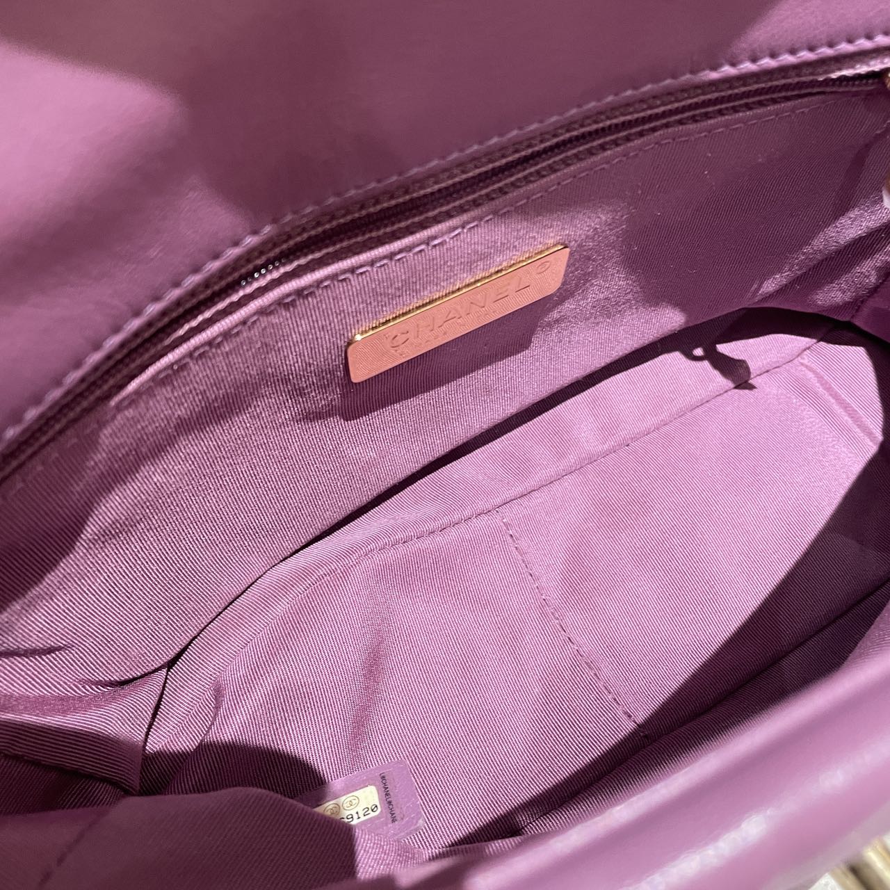 Pre-owned Certified Chanel 19Bag Small in Deep Lilac Pink Lambskin Golden Hardware, 2020-2021, w/ full set