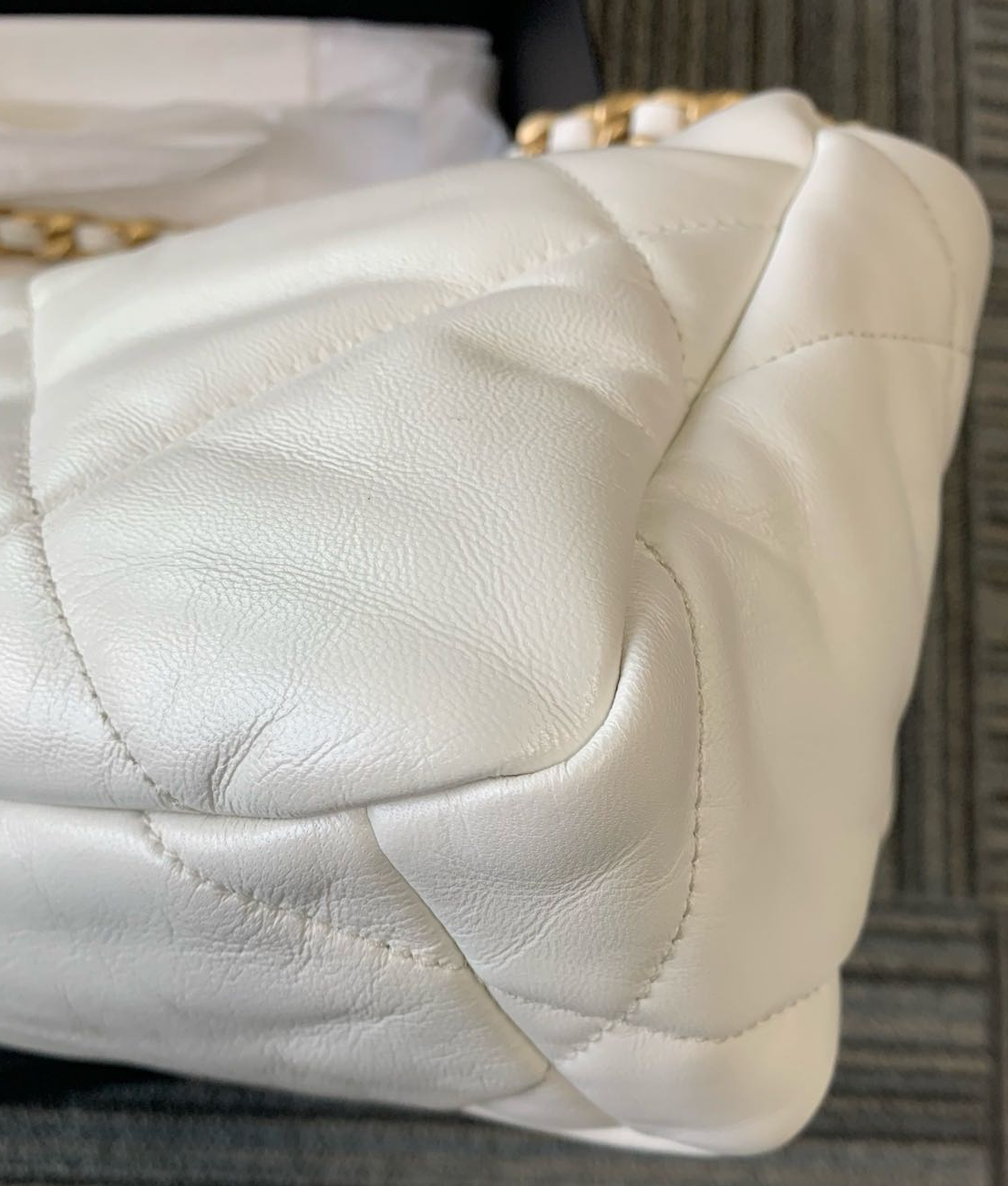 Pre-owned Certified Chanel 19 Bag Small in White Lambskin with Golden Hardware, 2020- 2021,w/ full set
