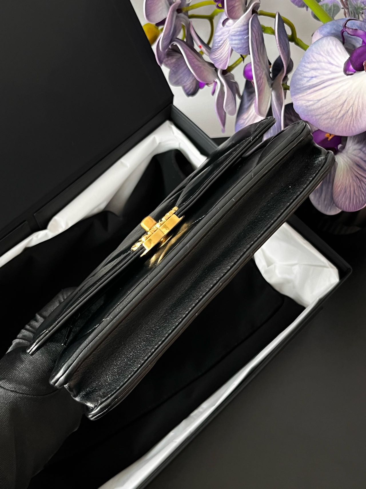 Pre-owned Certified Chanel 19 Wallet On Chain in Black Lambskin with Golden Hardware, w/ full set