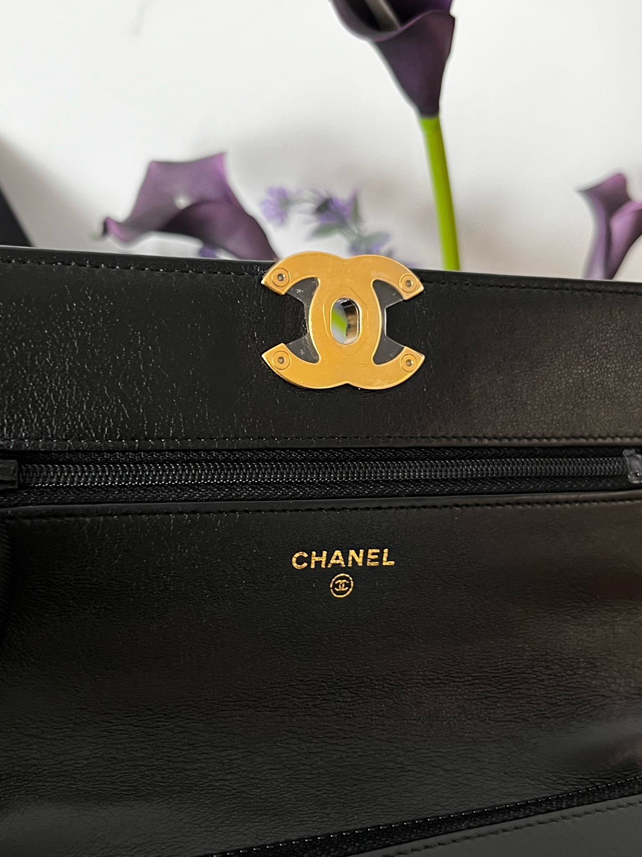 Pre-owned Certified Chanel 19 Wallet On Chain in Black Lambskin with Golden Hardware, w/ full set