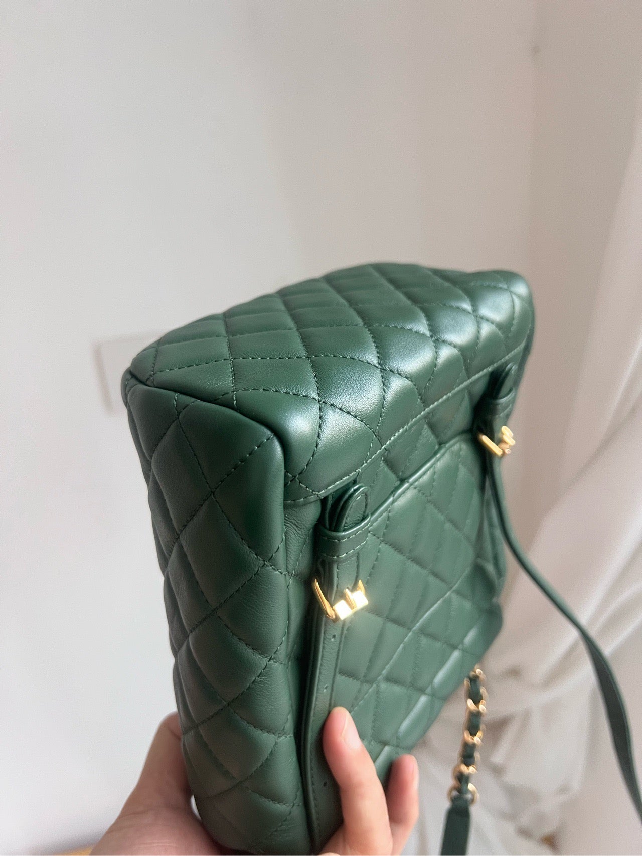 Pre-owned Chanel Small Backpack Salzburg Special Collection, Forest Green Leather with Golden Hardware, 2018-2019, w/ card, dust bag