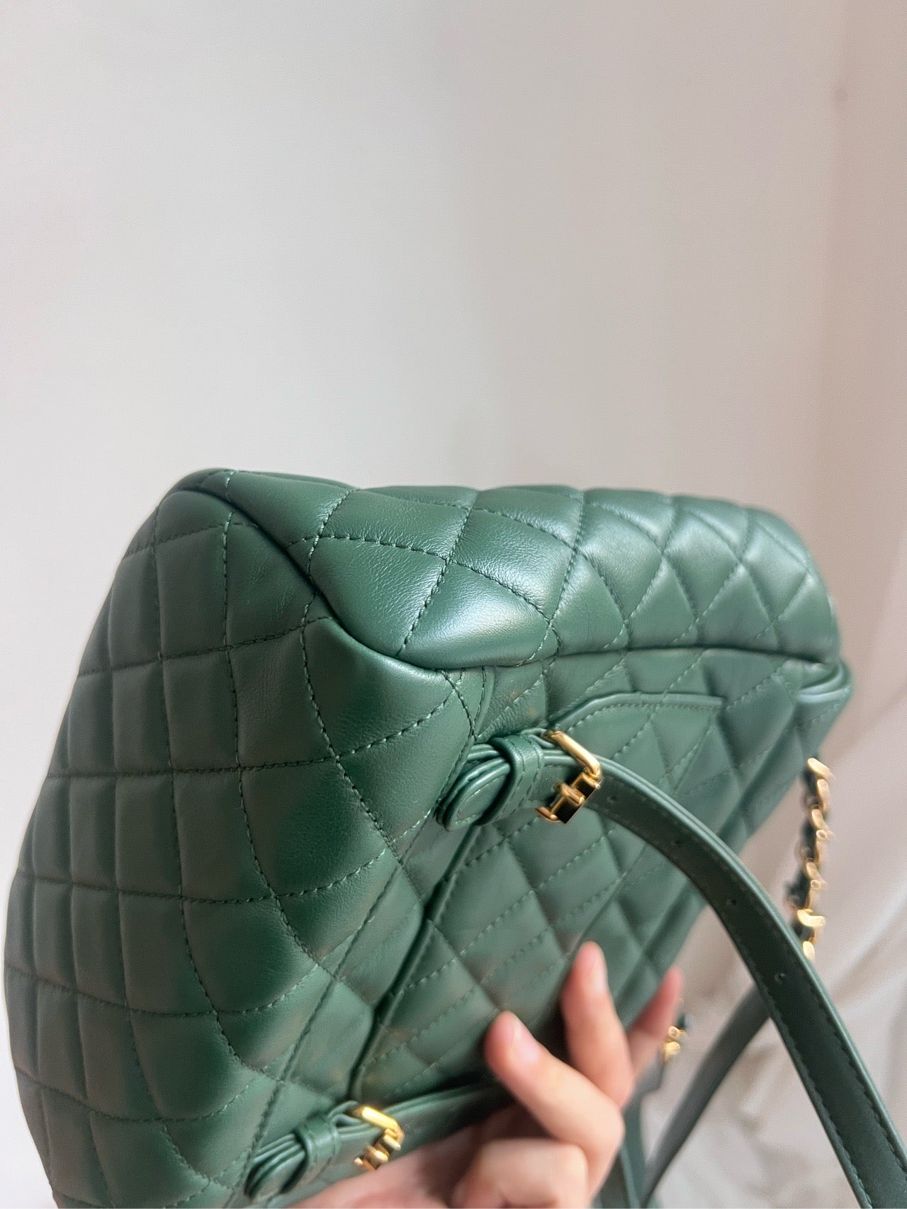 Pre-owned Chanel Small Backpack Salzburg Special Collection, Forest Green Leather with Golden Hardware, 2018-2019, w/ card, dust bag