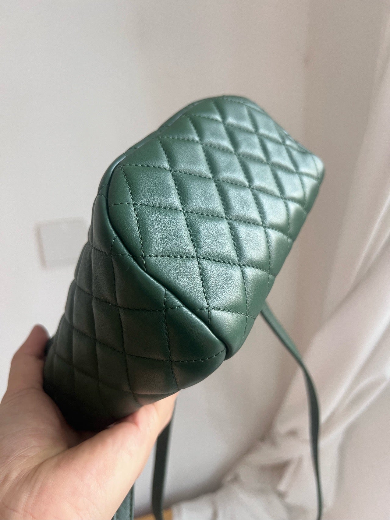 Pre-owned Chanel Small Backpack Salzburg Special Collection, Forest Green Leather with Golden Hardware, 2018-2019, w/ card, dust bag