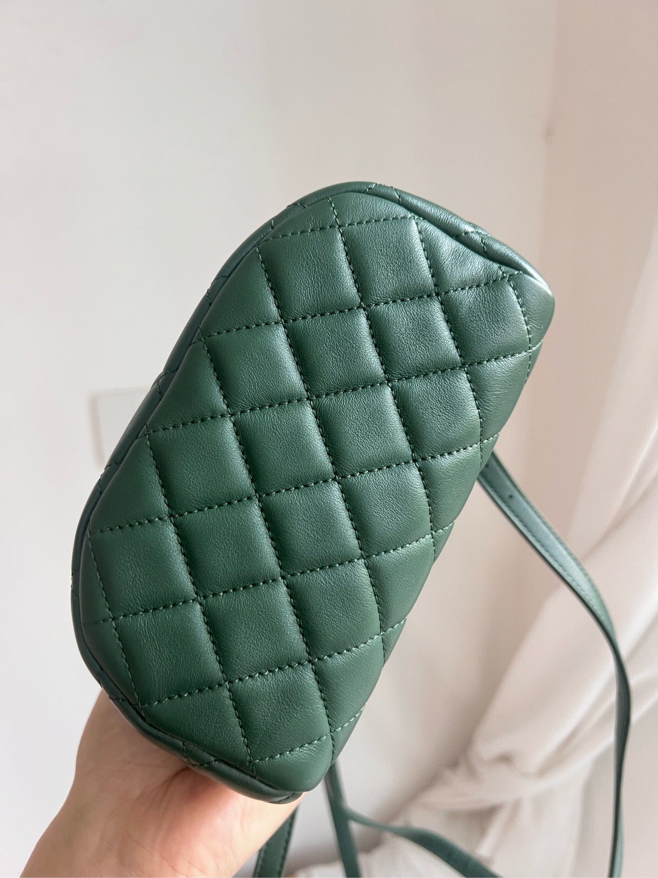 Pre-owned Chanel Small Backpack Salzburg Special Collection, Forest Green Leather with Golden Hardware, 2018-2019, w/ card, dust bag