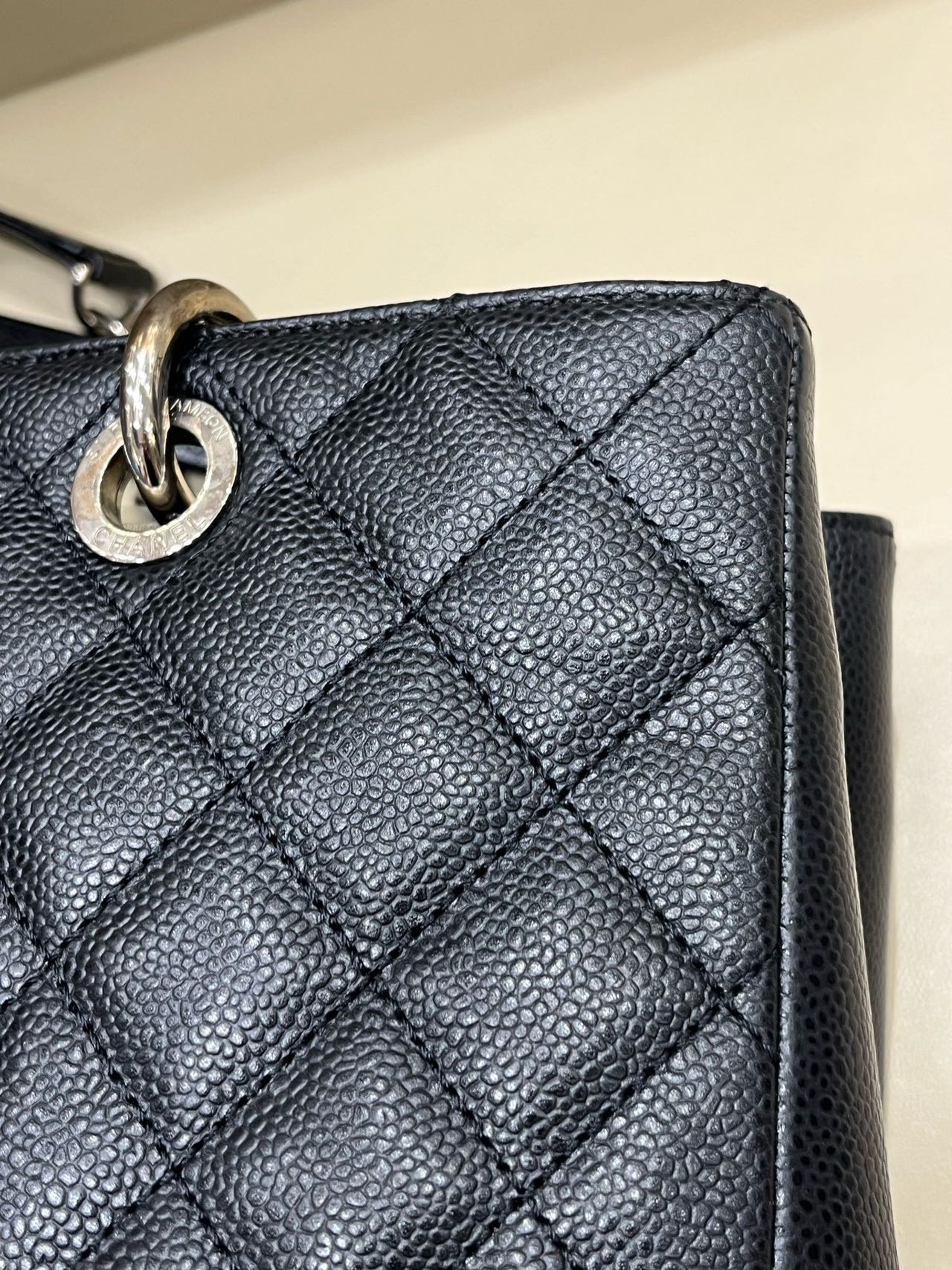 Pre-owned Certified Chanel Black Grand Shopping Tote in Quilted Caviar Leather with Silver Hardware, 2013-2014, w/ Chanel card