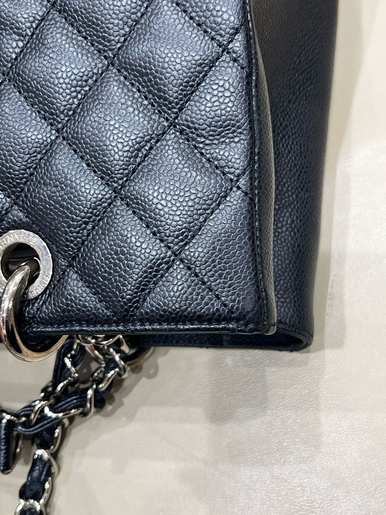 Pre-owned Certified Chanel Black Grand Shopping Tote in Quilted Caviar Leather with Silver Hardware, 2013-2014, w/ Chanel card