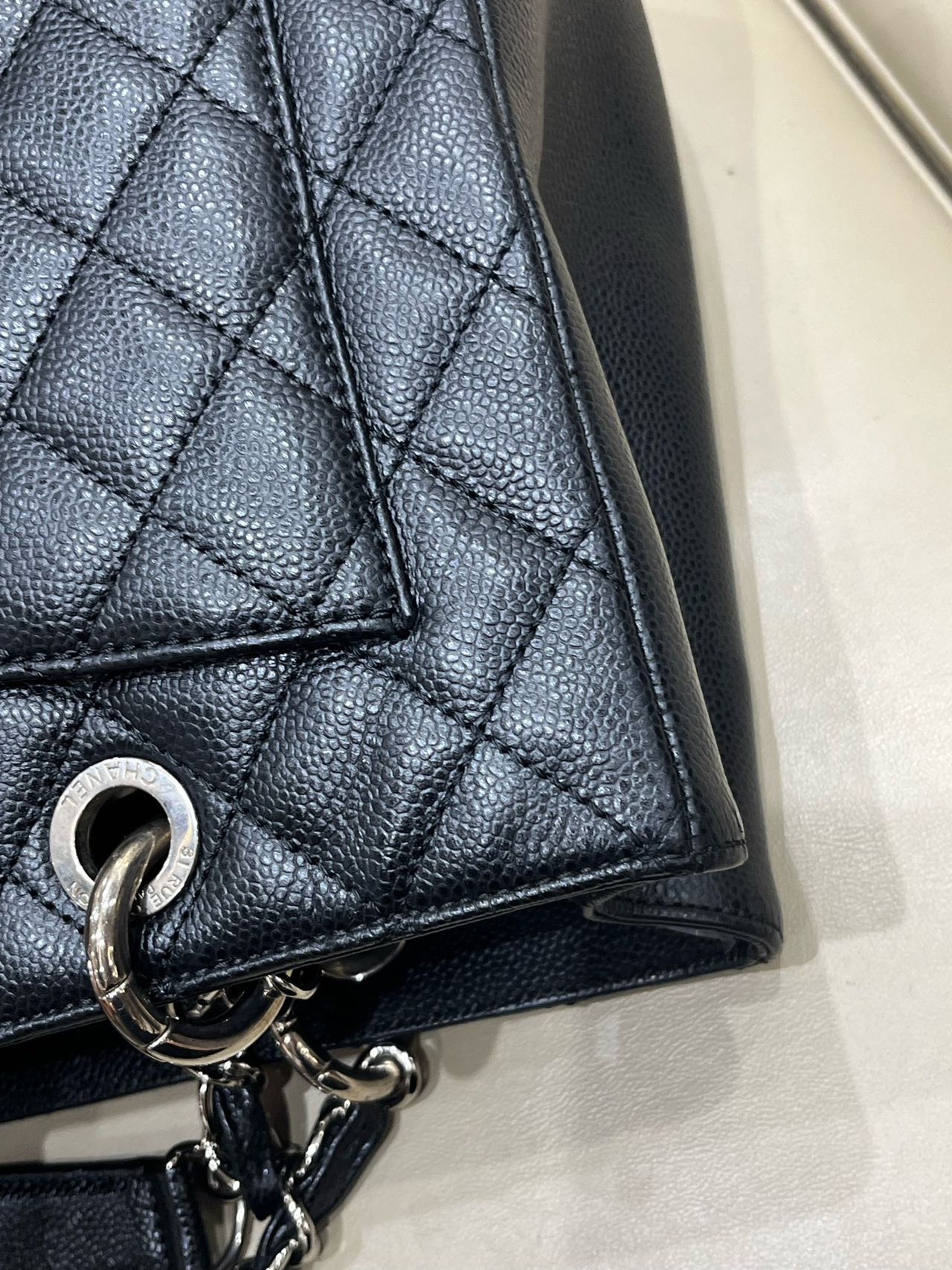 Pre-owned Certified Chanel Black Grand Shopping Tote in Quilted Caviar Leather with Silver Hardware, 2013-2014, w/ Chanel card