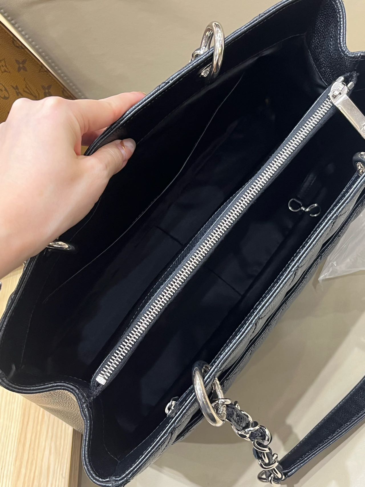 Pre-owned Certified Chanel Black Grand Shopping Tote in Quilted Caviar Leather with Silver Hardware, 2013-2014, w/ Chanel card