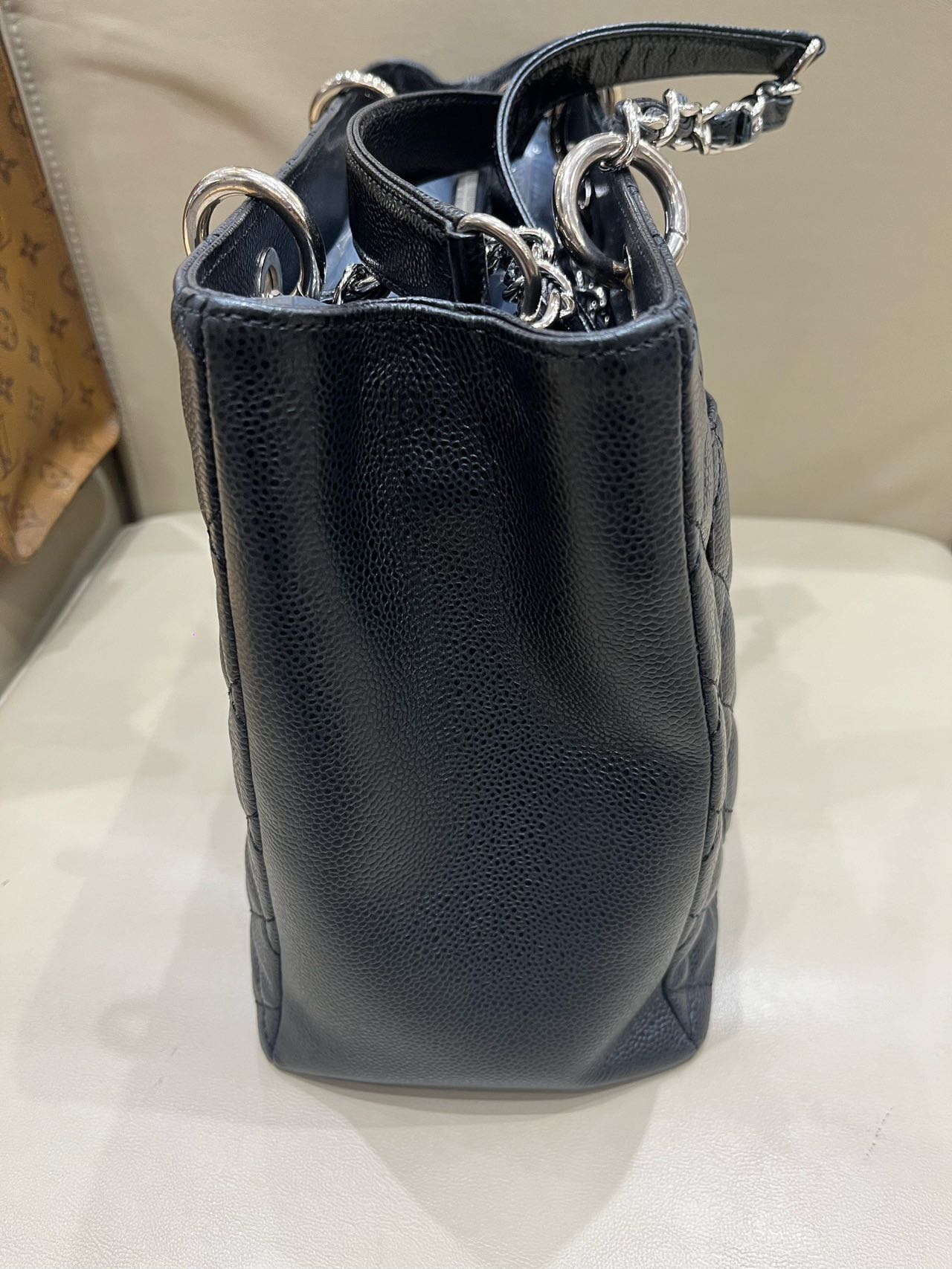 Pre-owned Certified Chanel Black Grand Shopping Tote in Quilted Caviar Leather with Silver Hardware, 2013-2014, w/ Chanel card
