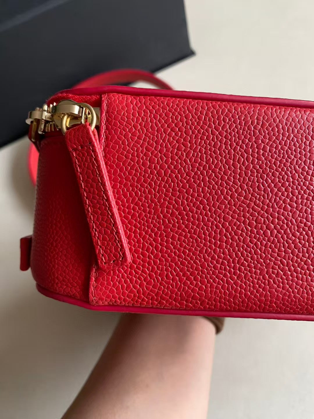 Pre-owned Certified Chanel Camera Bag Red Caviar Leather Golden Hardware, mid 2019, w/ full set - Chanel box, dust bag, Chanel card