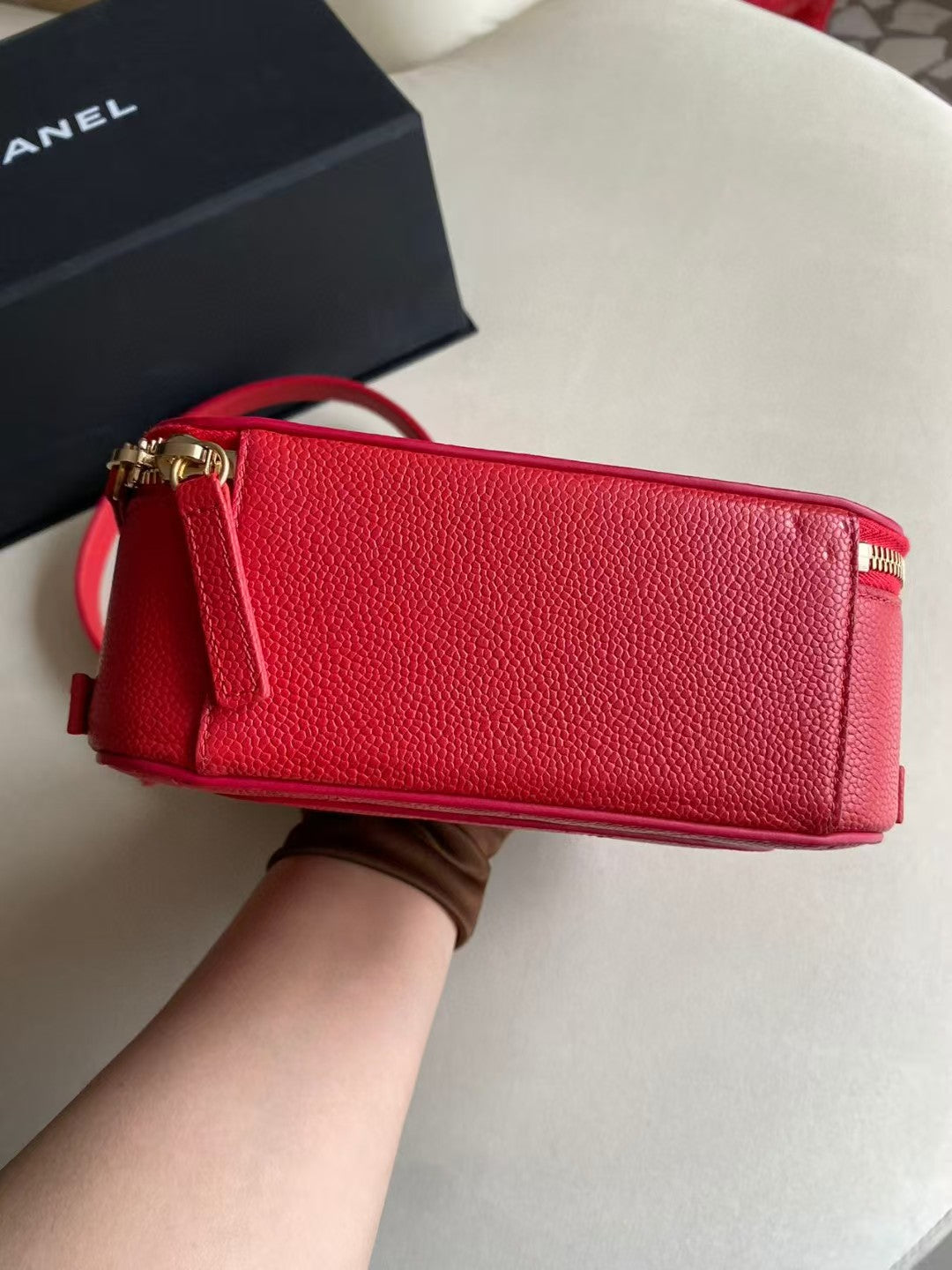 Pre-owned Certified Chanel Camera Bag Red Caviar Leather Golden Hardware, mid 2019, w/ full set - Chanel box, dust bag, Chanel card