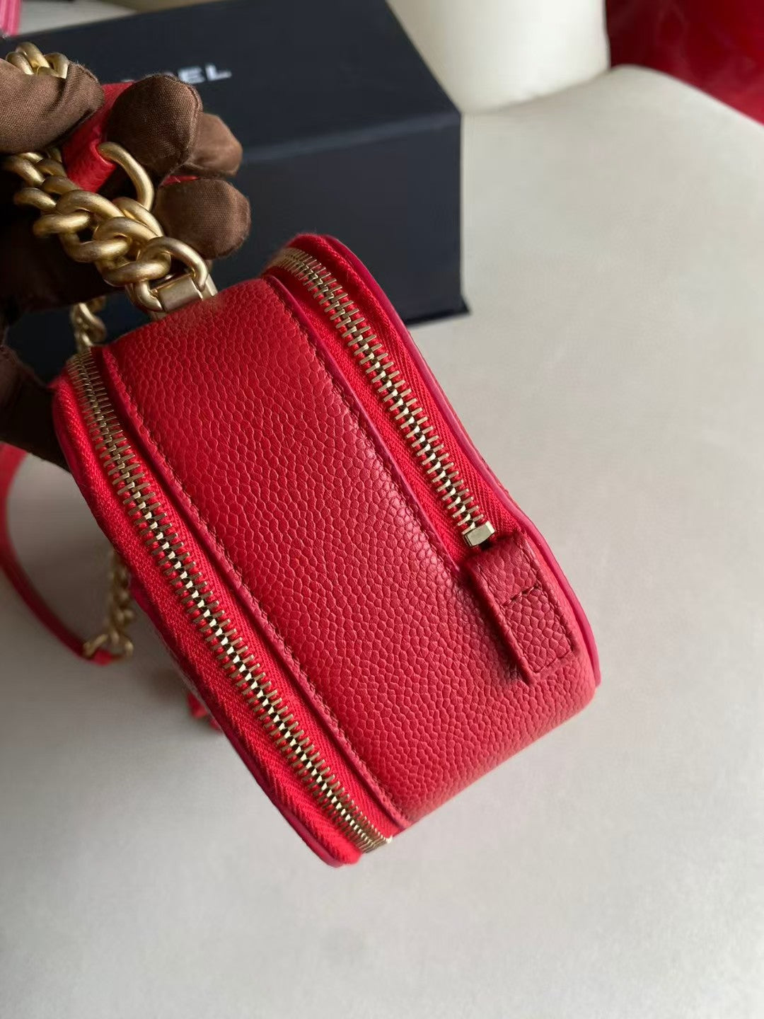 Pre-owned Certified Chanel Camera Bag Red Caviar Leather Golden Hardware, mid 2019, w/ full set - Chanel box, dust bag, Chanel card
