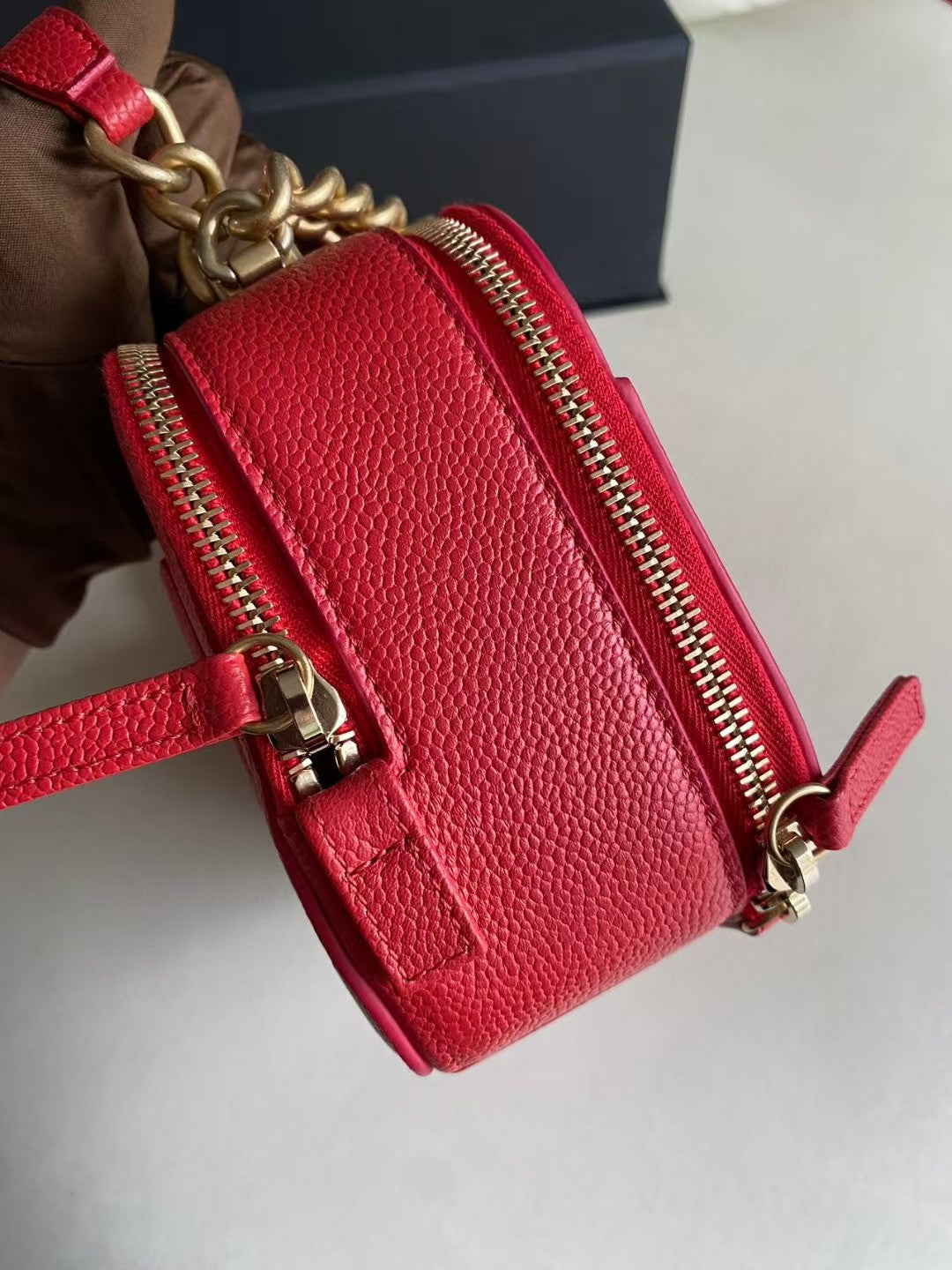Pre-owned Certified Chanel Camera Bag Red Caviar Leather Golden Hardware, mid 2019, w/ full set - Chanel box, dust bag, Chanel card