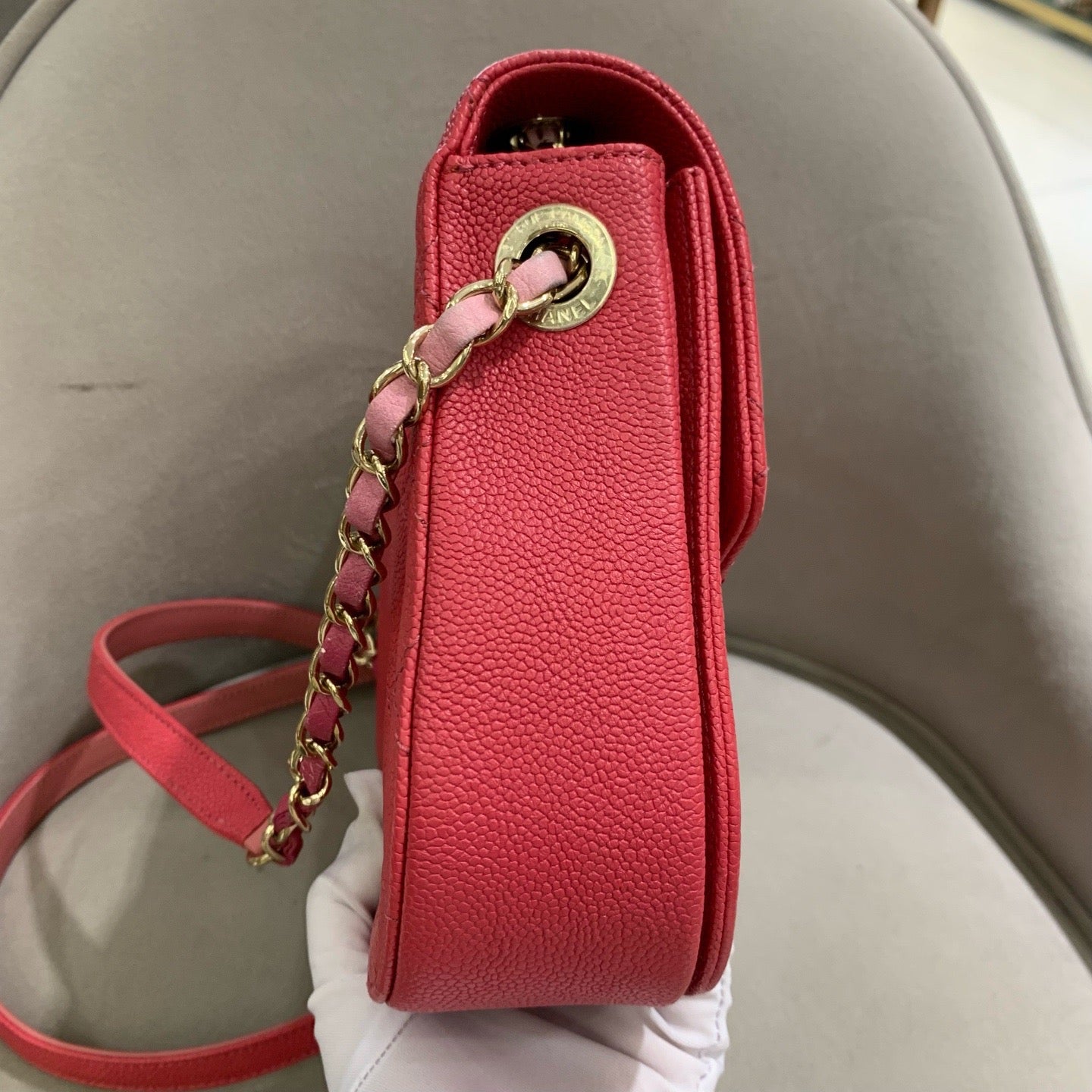 Pre-owned Certified Chanel Coco Cuba Flap Top Handle Coral Red Caviar Leather Golden Hardware, 2018, w/ Chanel box, dust bag