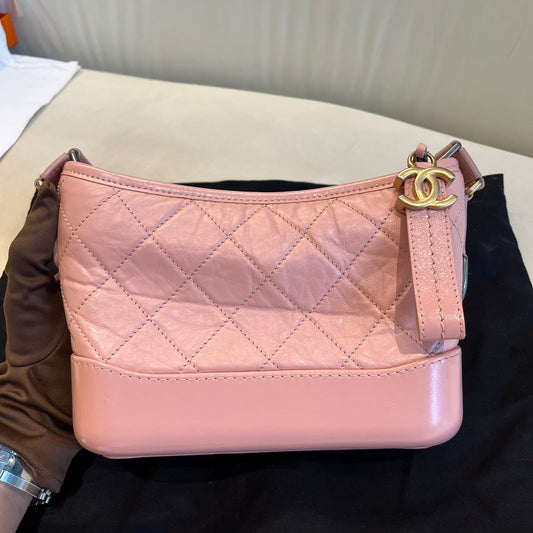 Pre-owned Certified Chanel Gabrielle Hobo Small Sakura Pink Aged Calfskin, mid-2019, w/ Full Set - Chanel box, dust bag, Chanel card