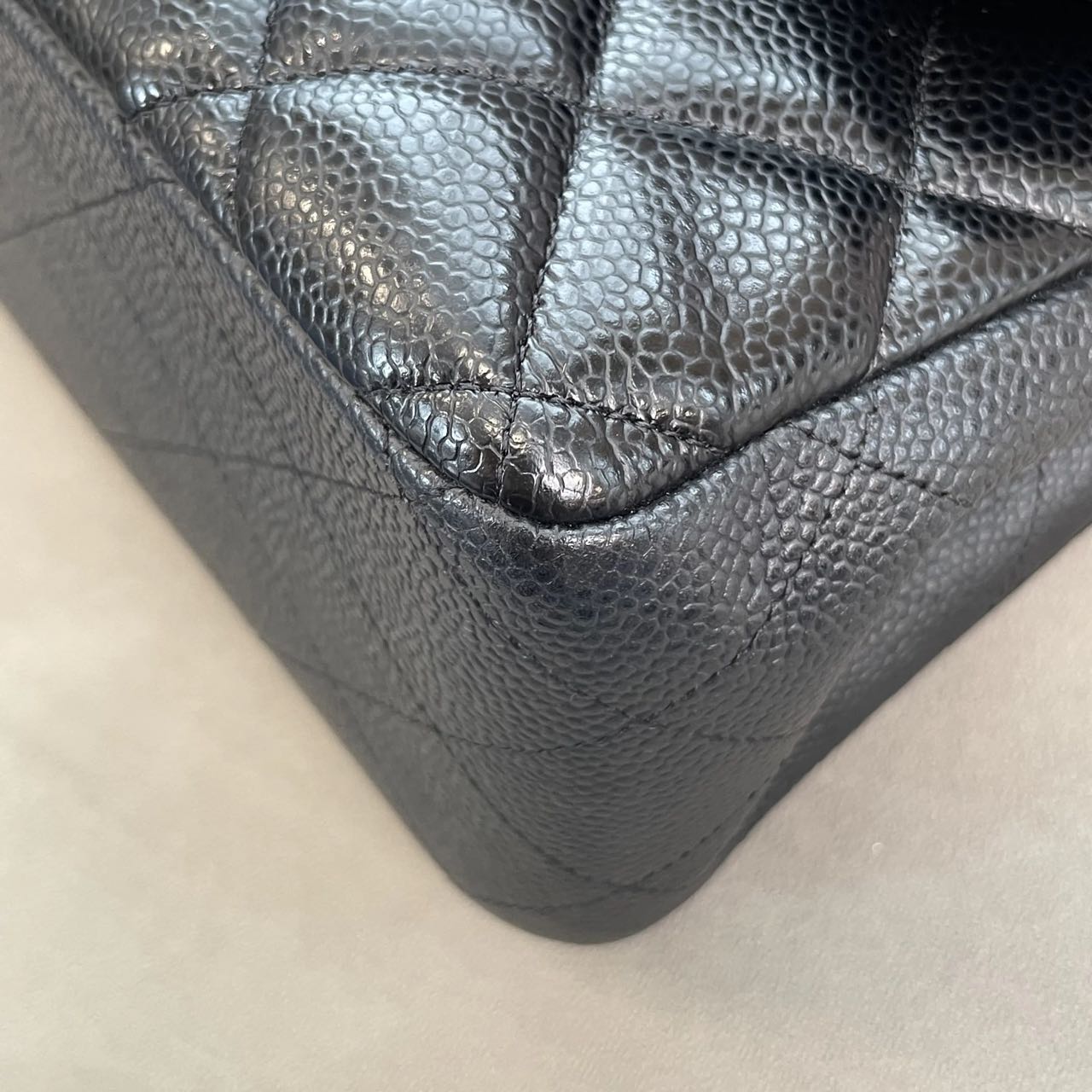 Pre-owned Certified Chanel Jumbo CF Double Classic Flap in Black Caviar Leather with Silver Hardware, 2012-2013, w/ Full Set