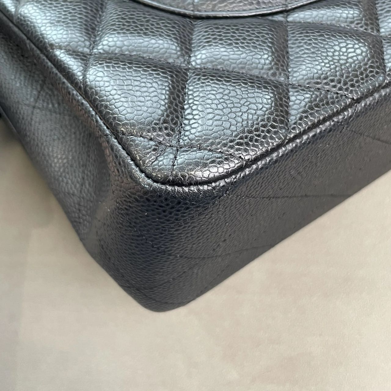 Pre-owned Certified Chanel Jumbo CF Double Classic Flap in Black Caviar Leather with Silver Hardware, 2012-2013, w/ Full Set