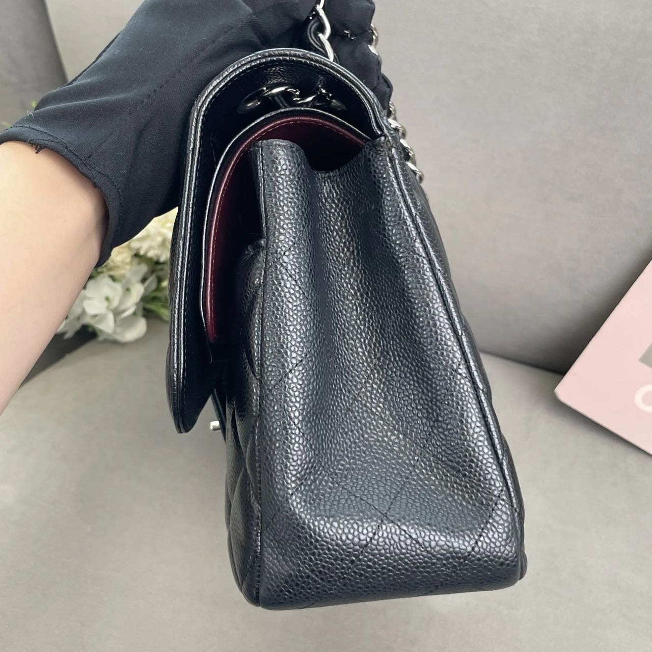 Pre-owned Certified Chanel Jumbo CF Double Classic Flap in Black Caviar Leather with Silver Hardware, 2012-2013, w/ Full Set