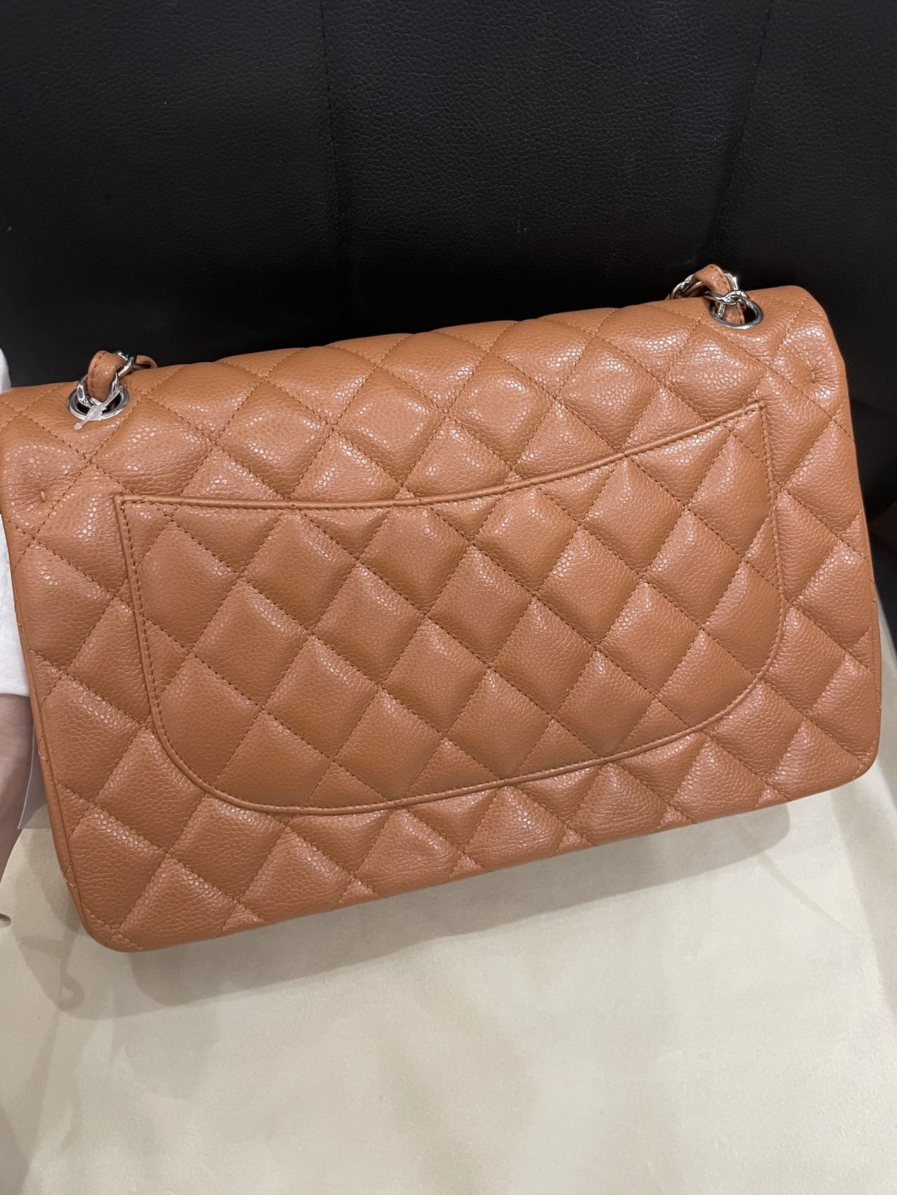 Pre-owned Certified Chanel Jumbo CF Double Classic Flap in Brown Caviar Leather with Silver Hardware, 2011-2012 , w/ Full Set