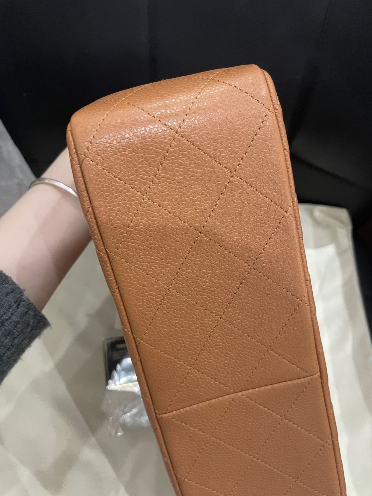 Pre-owned Certified Chanel Jumbo CF Double Classic Flap in Brown Caviar Leather with Silver Hardware, 2011-2012 , w/ Full Set