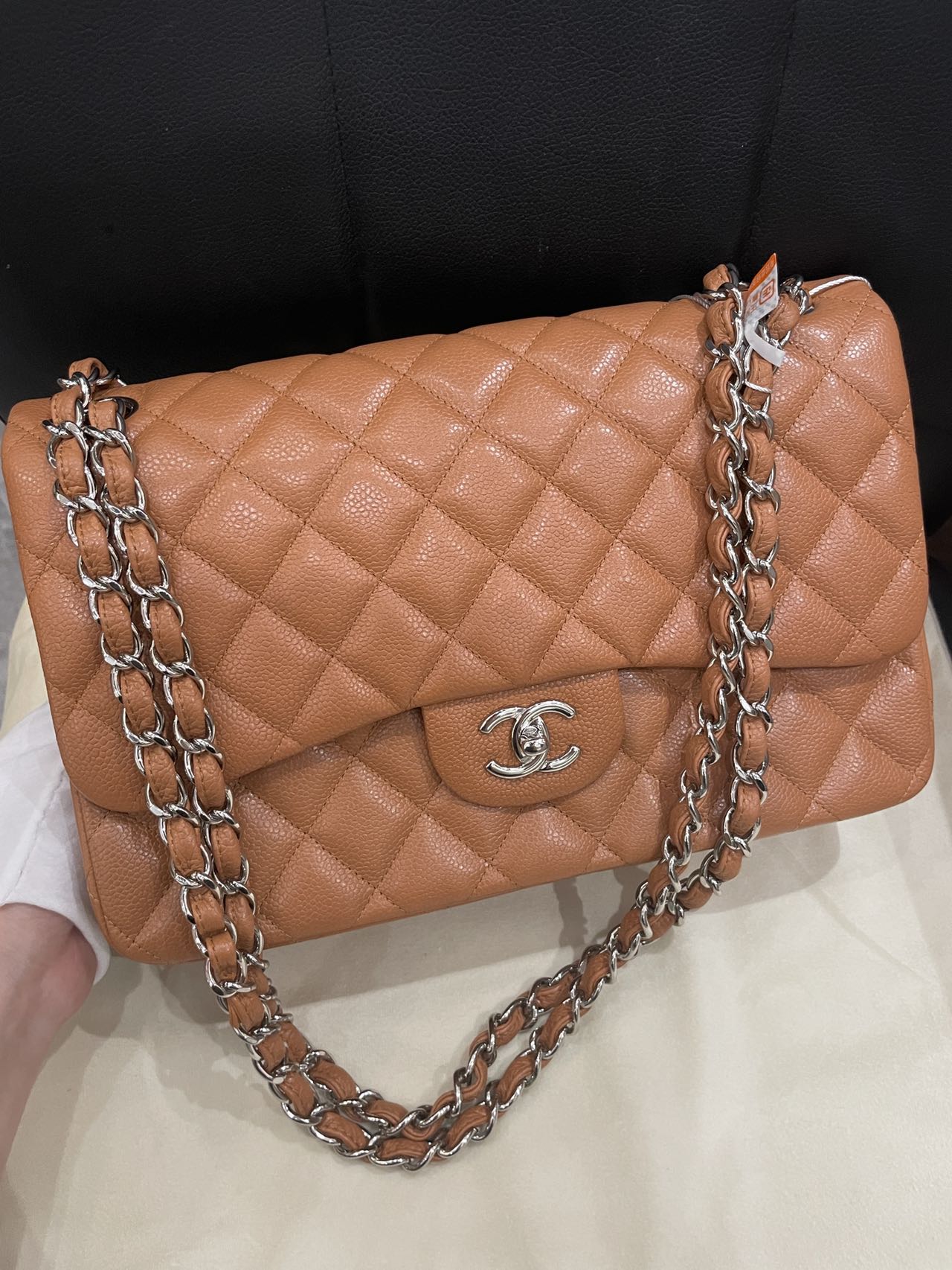 Pre-owned Certified Chanel Jumbo CF Double Classic Flap in Brown Caviar Leather with Silver Hardware, 2011-2012 , w/ Full Set