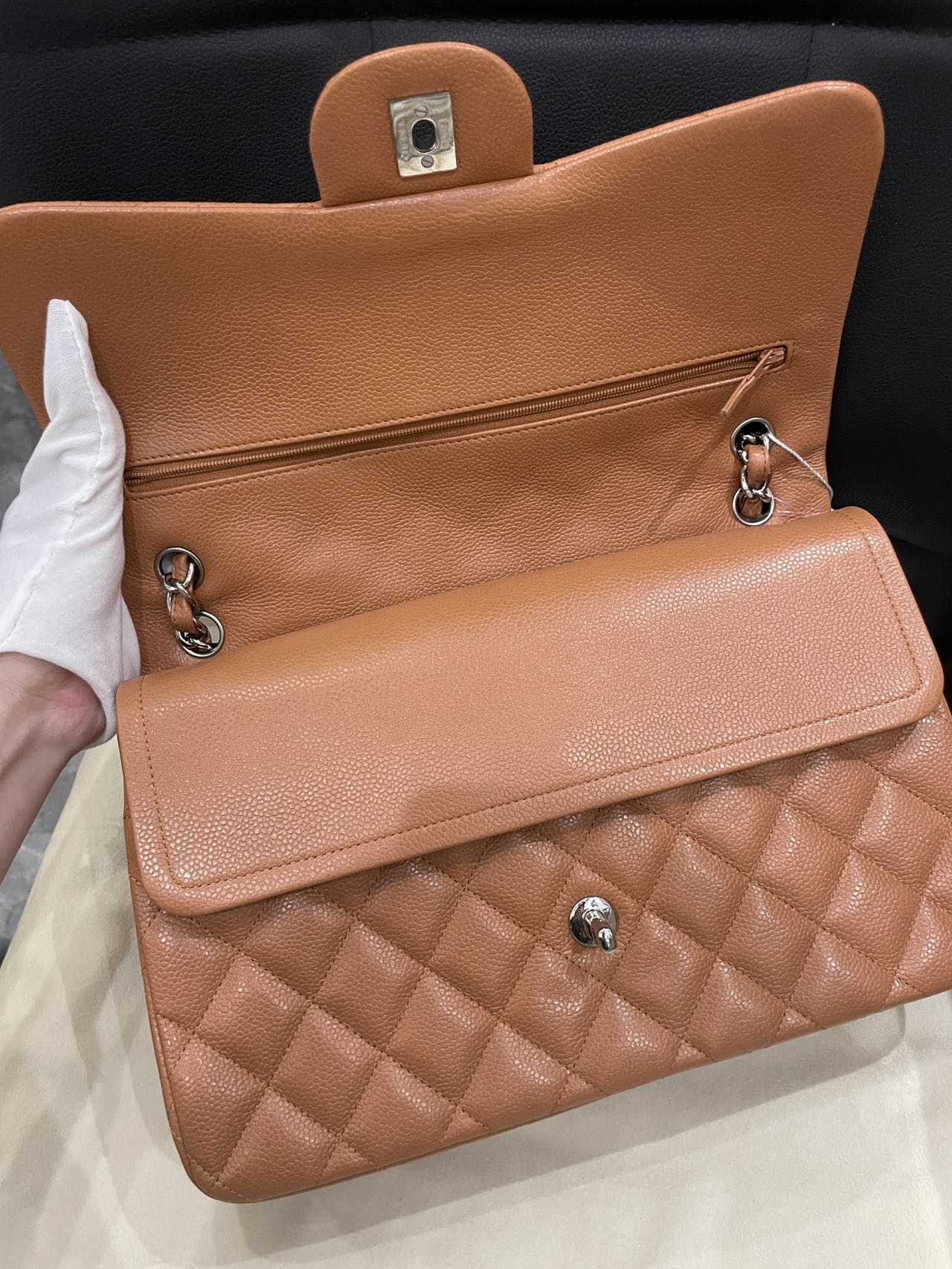 Pre-owned Certified Chanel Jumbo CF Double Classic Flap in Brown Caviar Leather with Silver Hardware, 2011-2012 , w/ Full Set