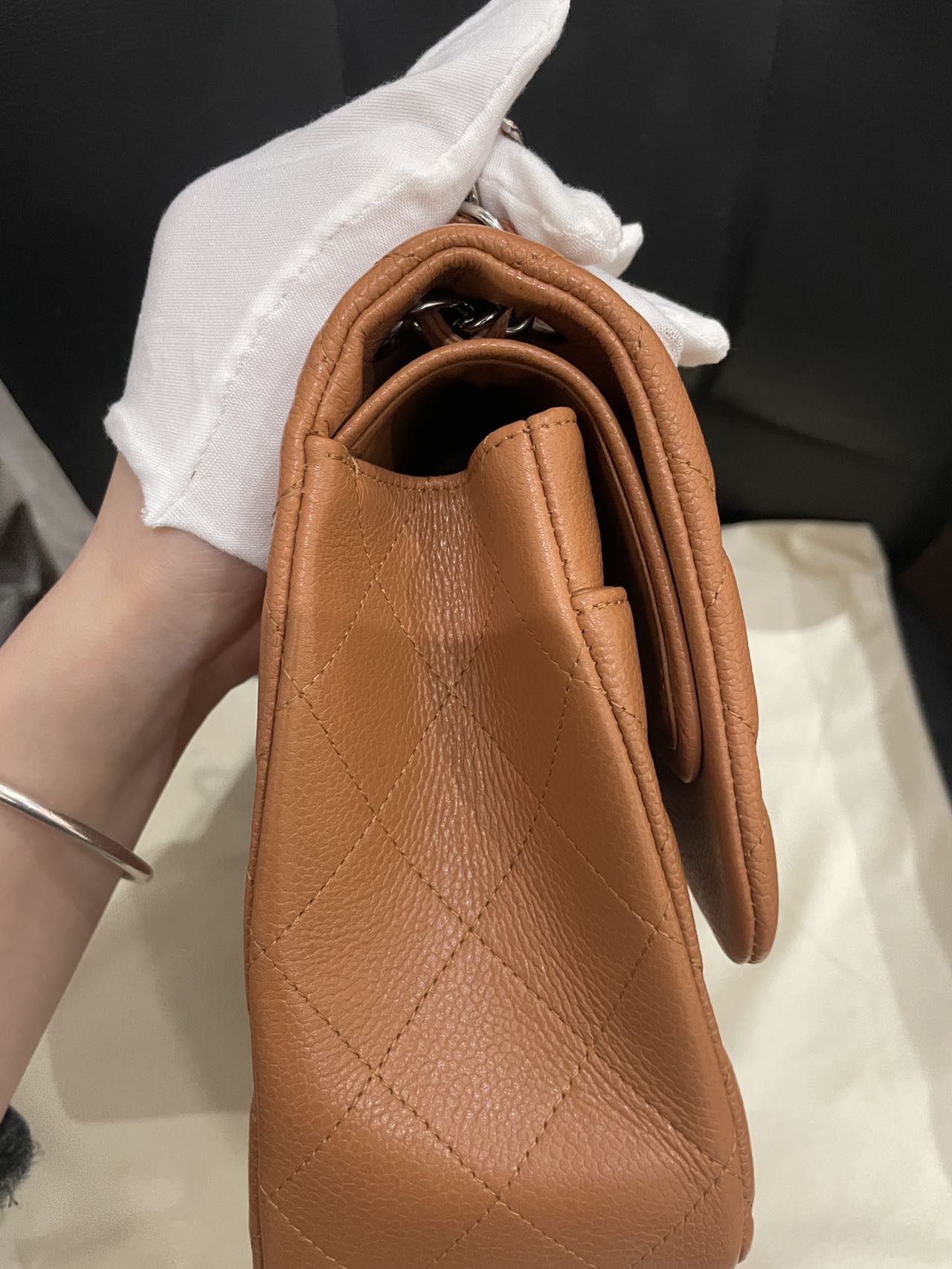 Pre-owned Certified Chanel Jumbo CF Double Classic Flap in Brown Caviar Leather with Silver Hardware, 2011-2012 , w/ Full Set